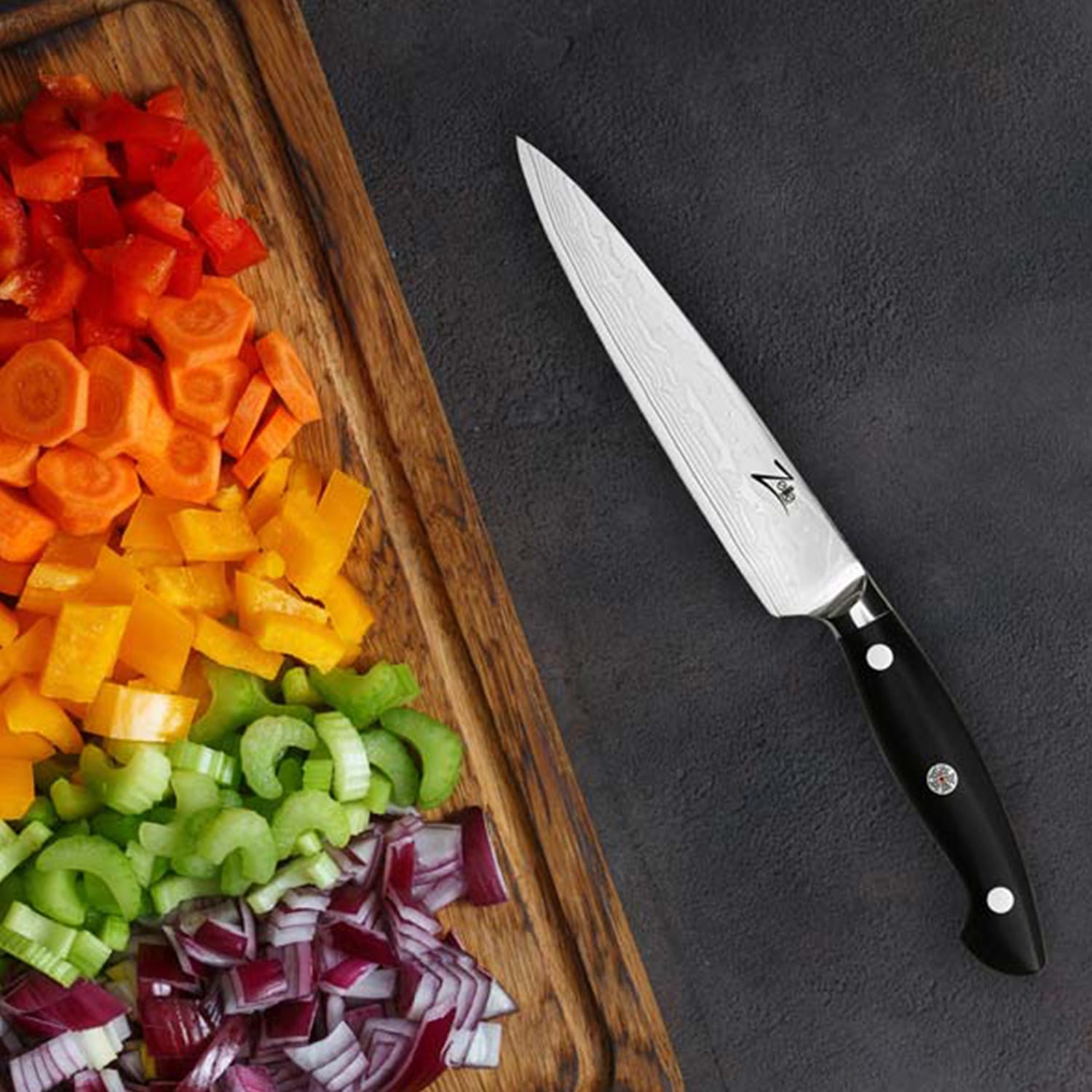 Zelite Infinity by Klarstein Executive-Plus, 6" univerzálny nôž, 61 HRC, damašková oceľ – Obrázok 4