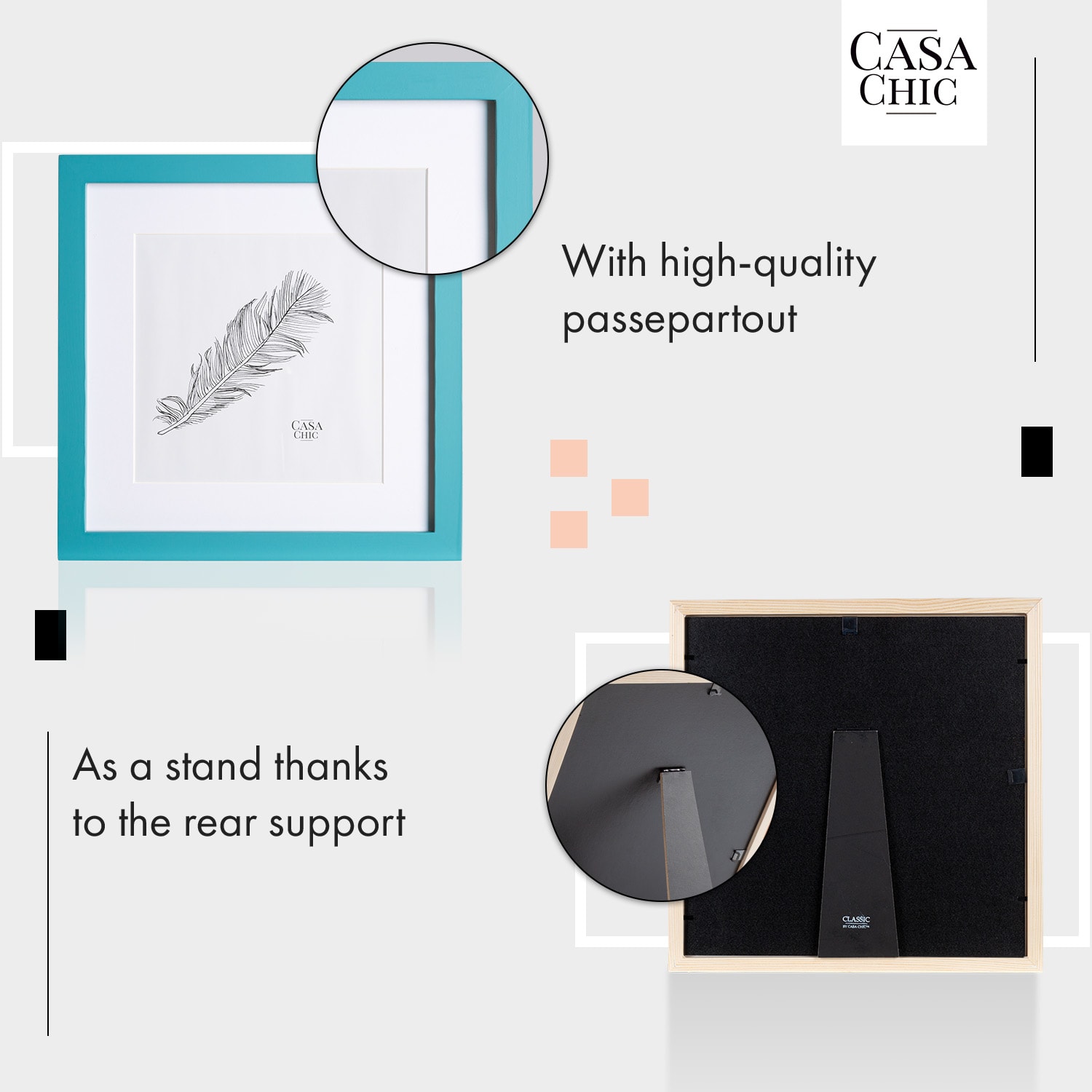 Casa Chic Clapton, rám na obrázky, štvorcový, fotky 24,4 x 24,4 cm, pasparta, sklo – Obrázok 4