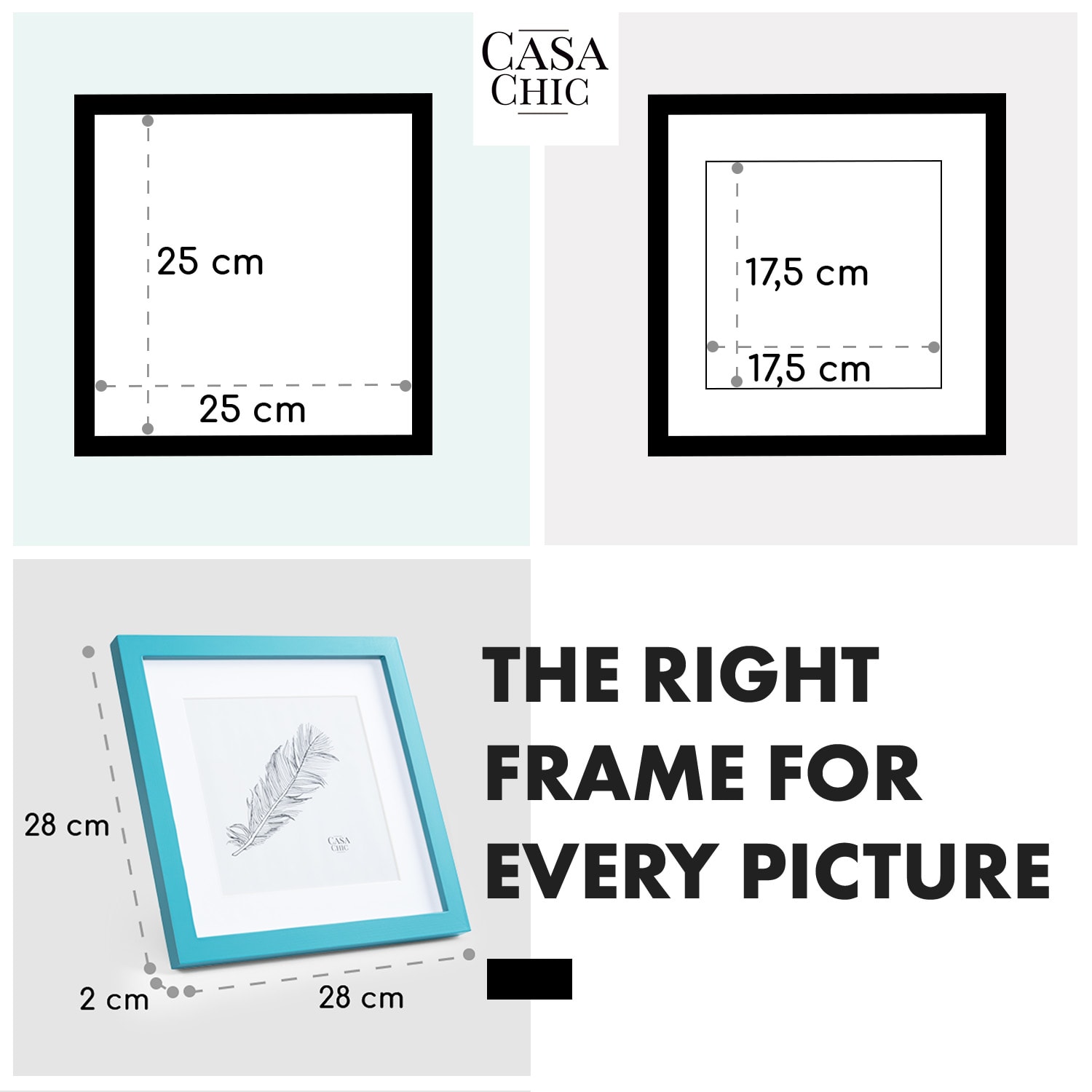 Casa Chic Clapton, rám na obrázky, štvorcový, fotky 24,4 x 24,4 cm, pasparta, sklo – Obrázok 5