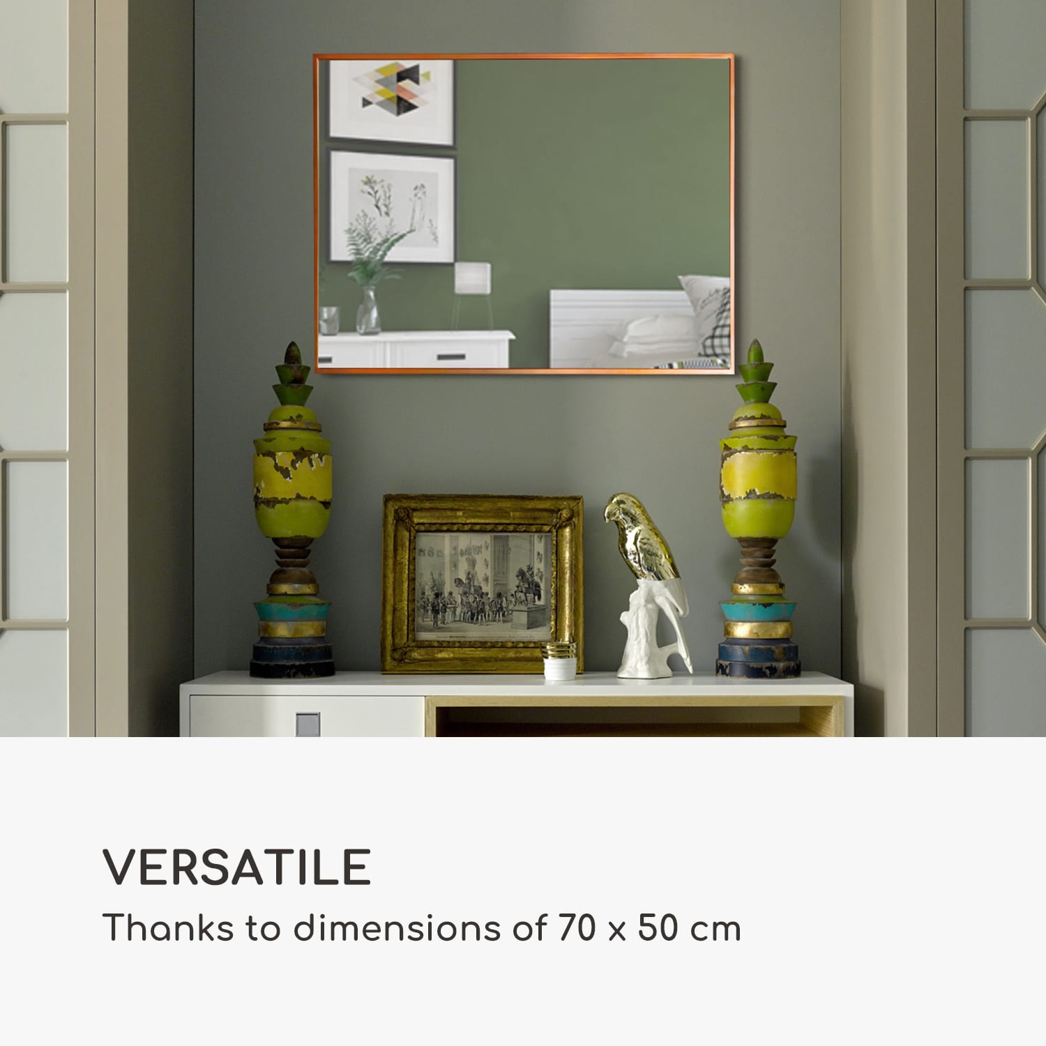 Casa Chic Croxley nástenné zrkadlo s kovovým rámom, obdĺžnikové, 70 x 50 cm – Obrázok 3