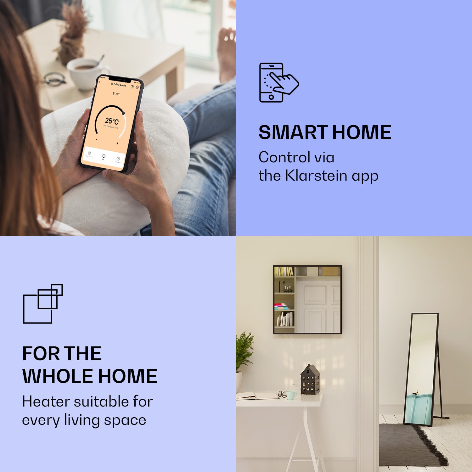 Klarstein La Palma 900 smart, infračervený ohrievač, 40 x 160 cm, 900 W, zrkadlový stojan – Obrázok 3