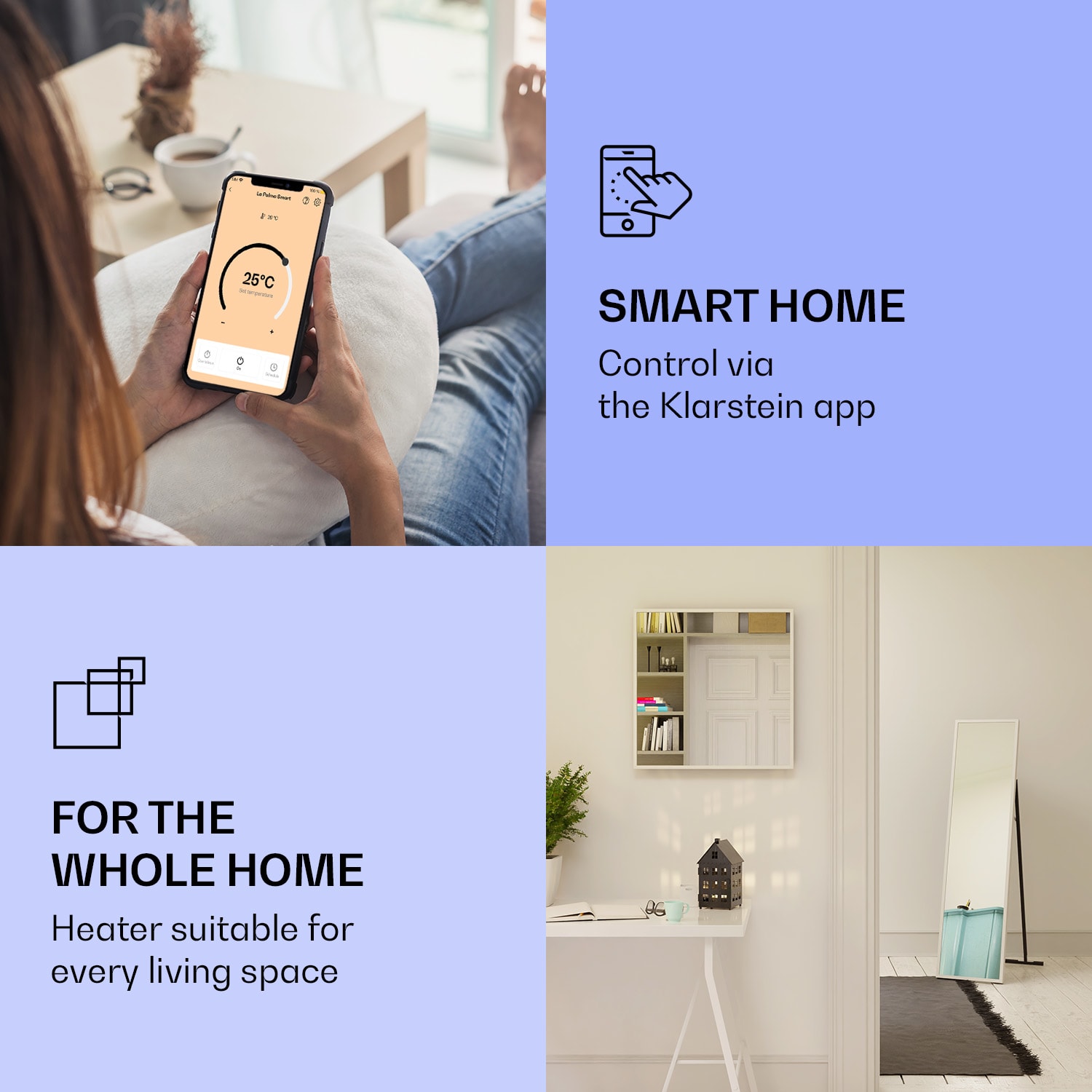 Klarstein La Palma 900 smart, infračervený ohrievač, 40 x 160 cm, 900 W, zrkadlový stojan – Obrázok 3