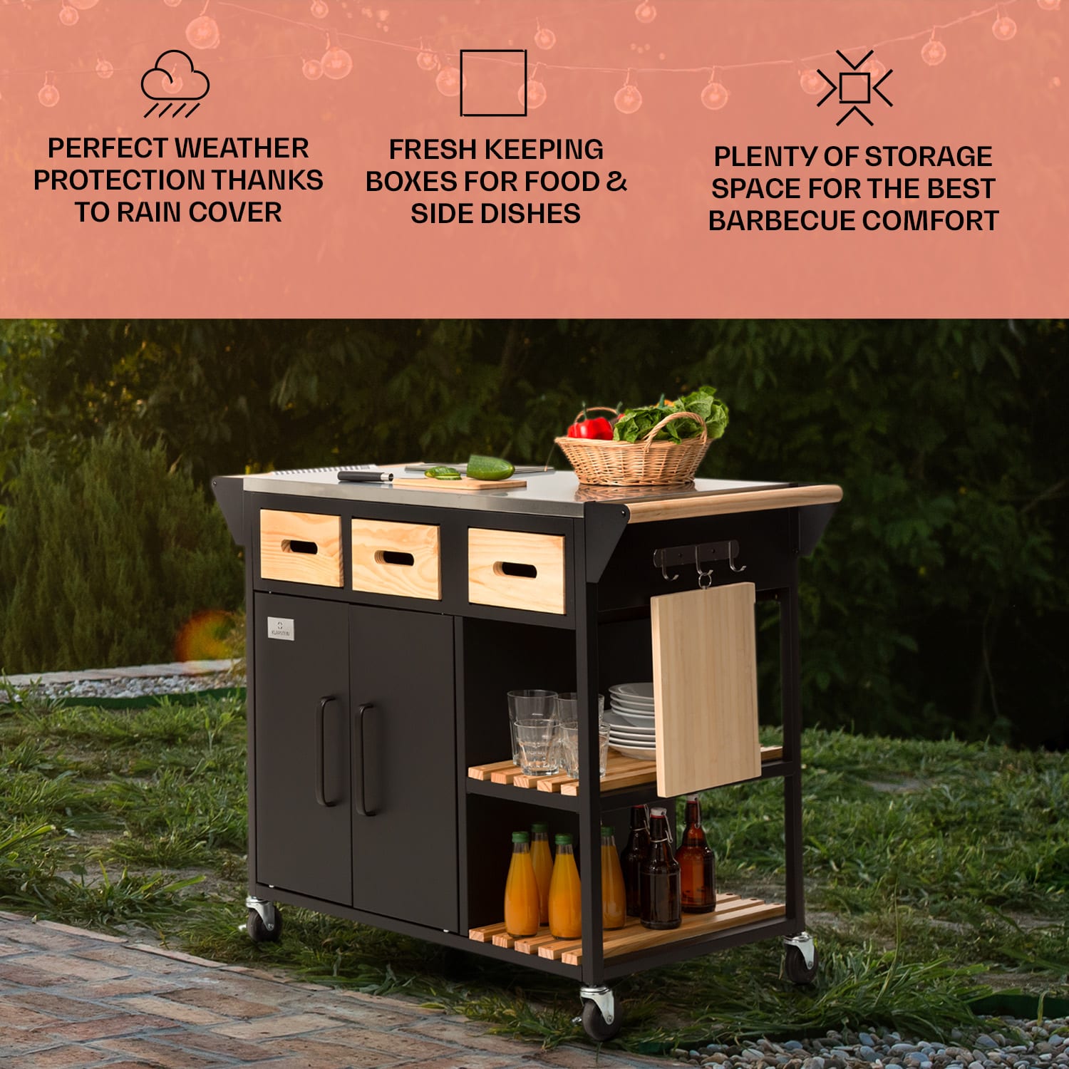 Klarstein Jersey, vonkajšia kuchyňa, pracovná doska, ušľachtilá oceľ, prenosná, kryt proti dažďu – Obrázok 2