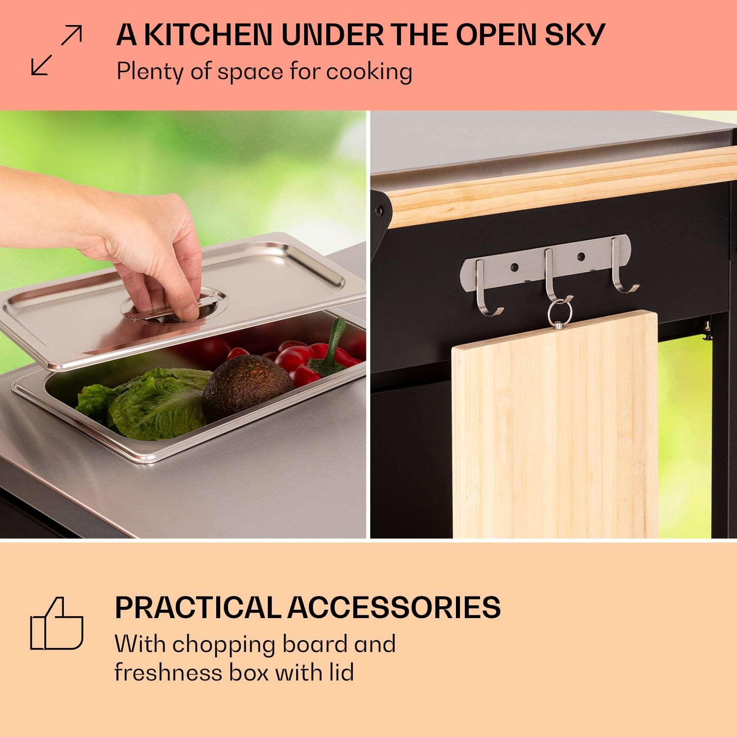 Klarstein Jersey, vonkajšia kuchyňa, pracovná doska, ušľachtilá oceľ, prenosná, kryt proti dažďu – Obrázok 4