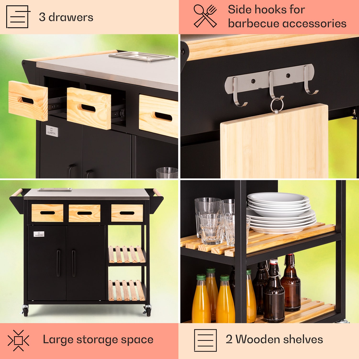 Klarstein Jersey, vonkajšia kuchyňa, pracovná doska, ušľachtilá oceľ, prenosná, kryt proti dažďu – Obrázok 5