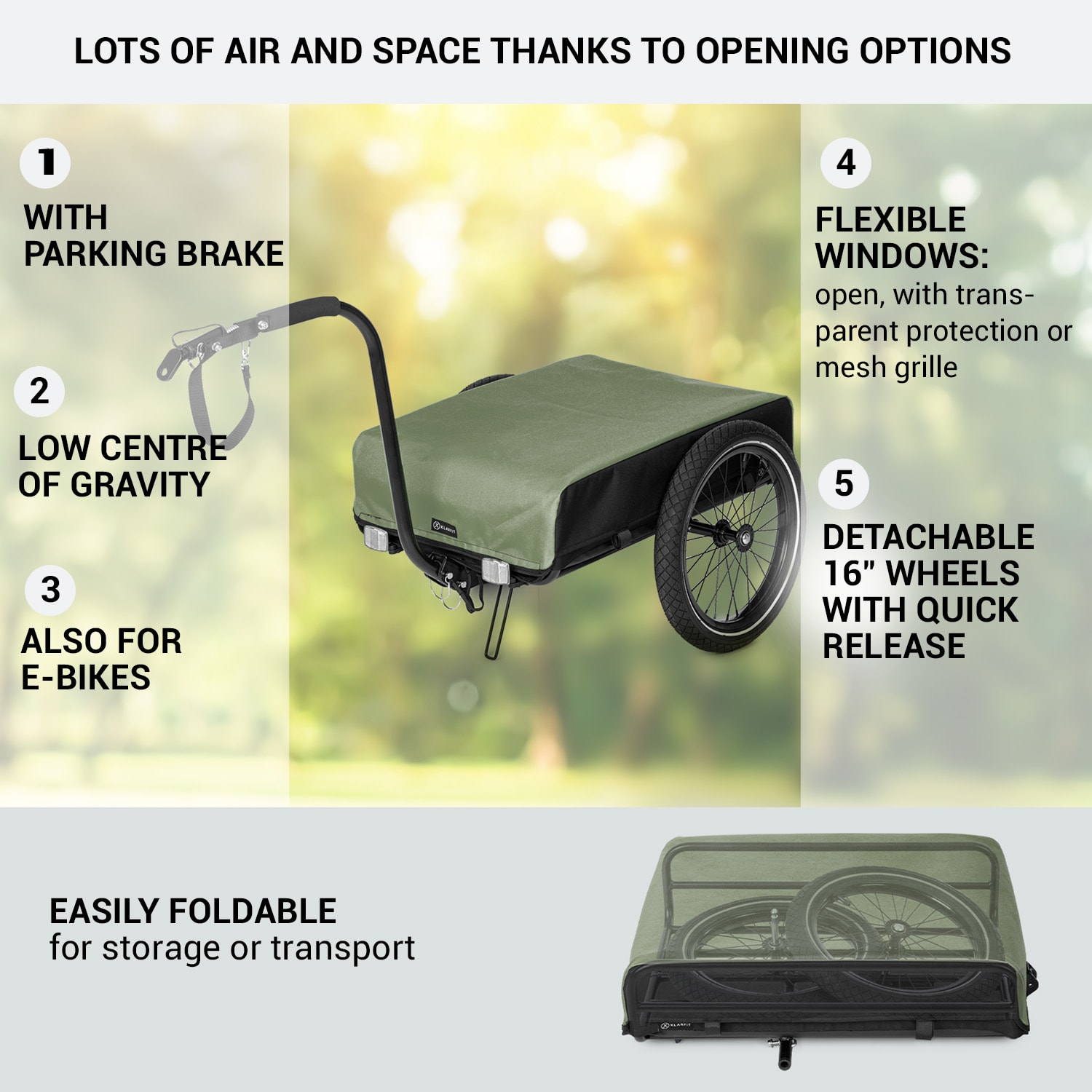 KLARFIT Companion, nákladný príves, 40kg/50litrov, príves na bicykle, ručný vozík, čierny – Obrázok 3
