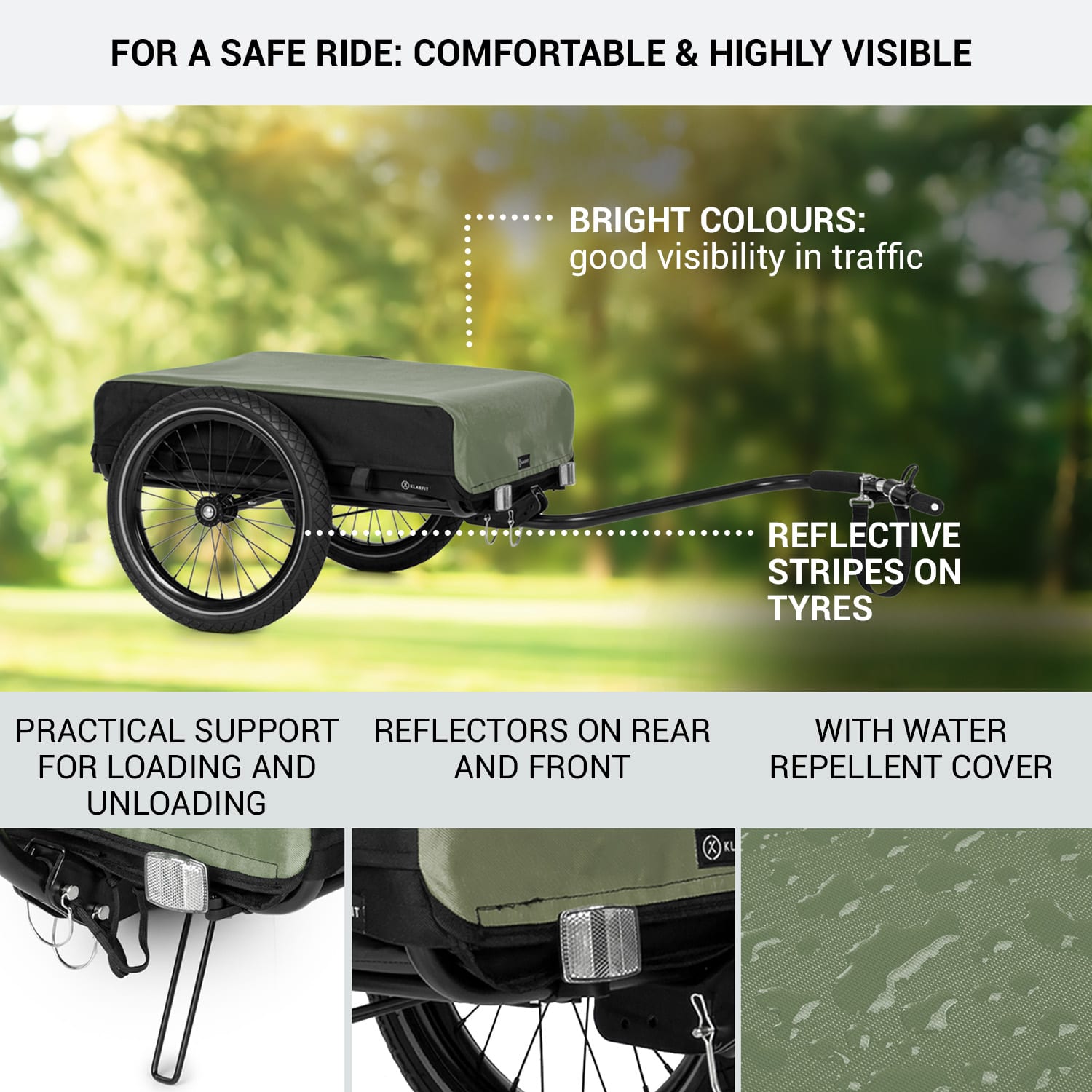 KLARFIT Companion, nákladný príves, 40kg/50litrov, príves na bicykle, ručný vozík, čierny – Obrázok 4