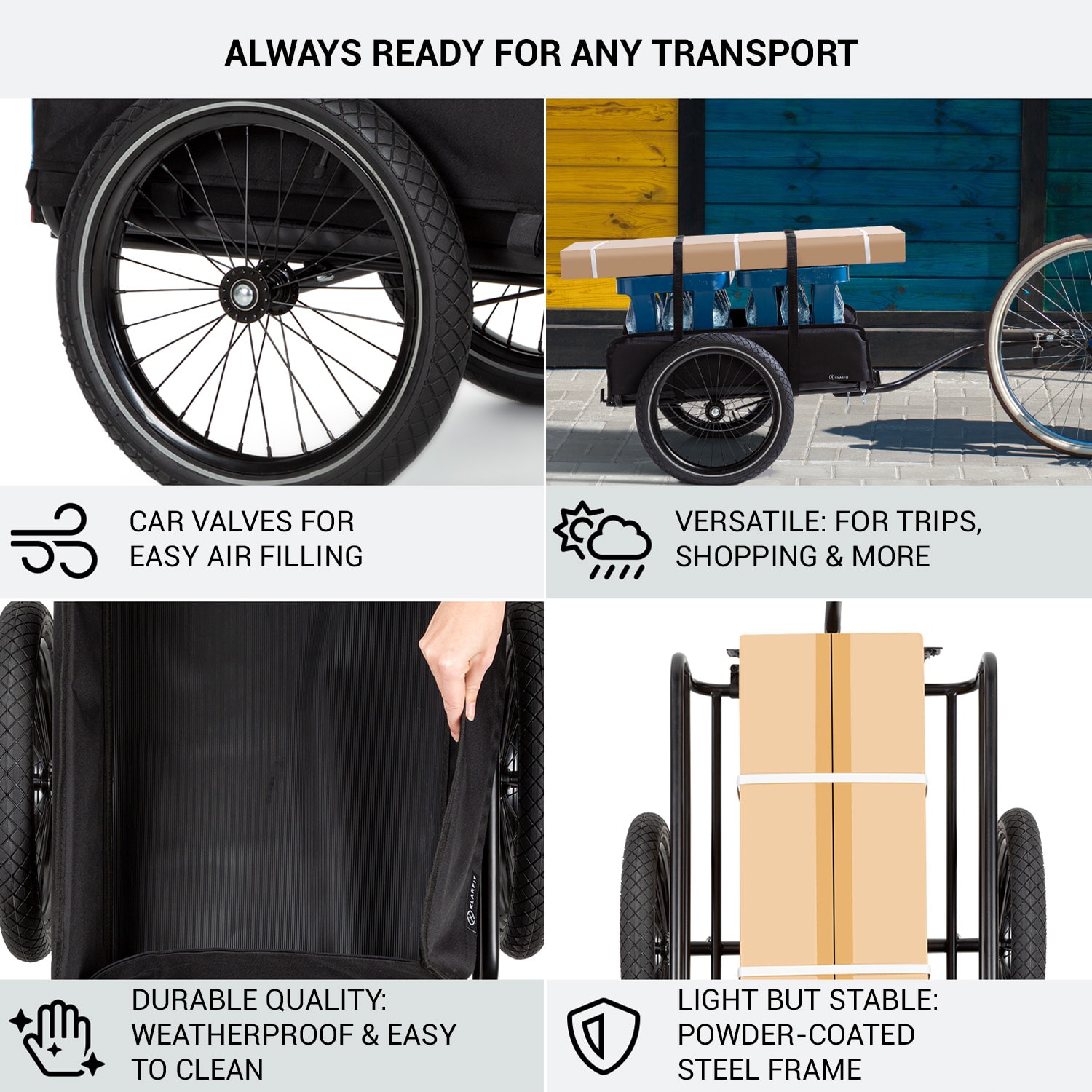 KLARFIT Companion, nákladný príves, 40kg/50litrov, príves na bicykle, ručný vozík, čierny – Obrázok 5