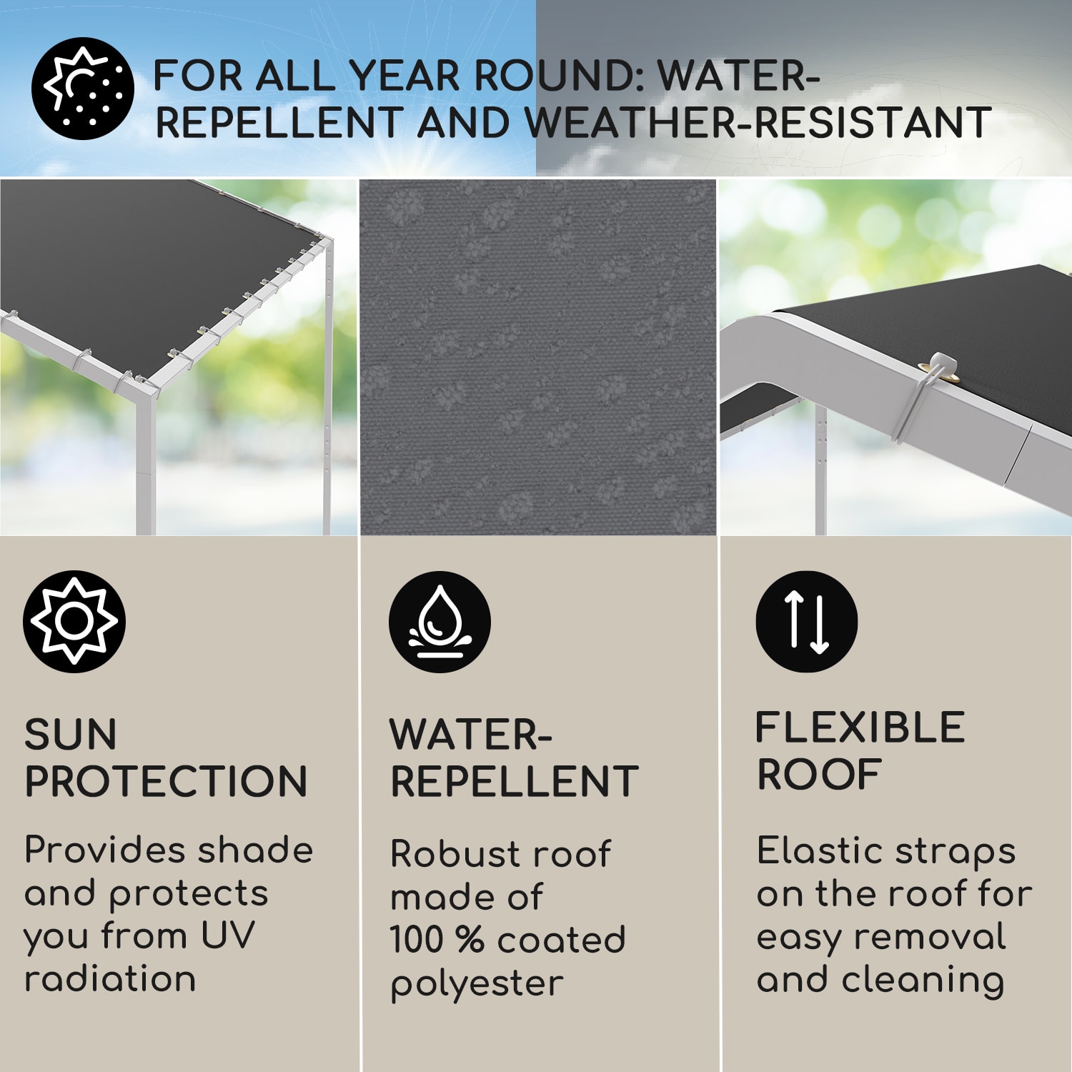 Blumfeldt La Rochelle Gazebo, šikmá pergola, hliníkový rám, UV 50+, polyesterová tkanina – Obrázok 2