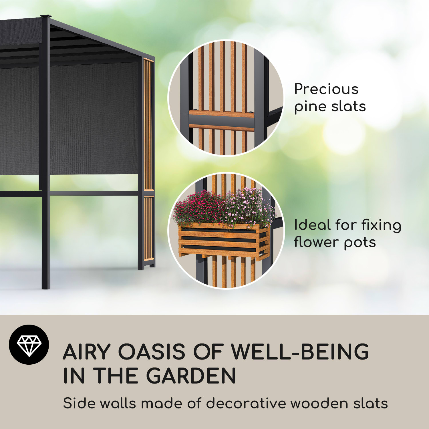 Blumfeldt Valence, altánok, 3 x 3 m, UV50+, vodoodpudivý, solárne LED osvetlenie, solárny panel – Obrázok 3