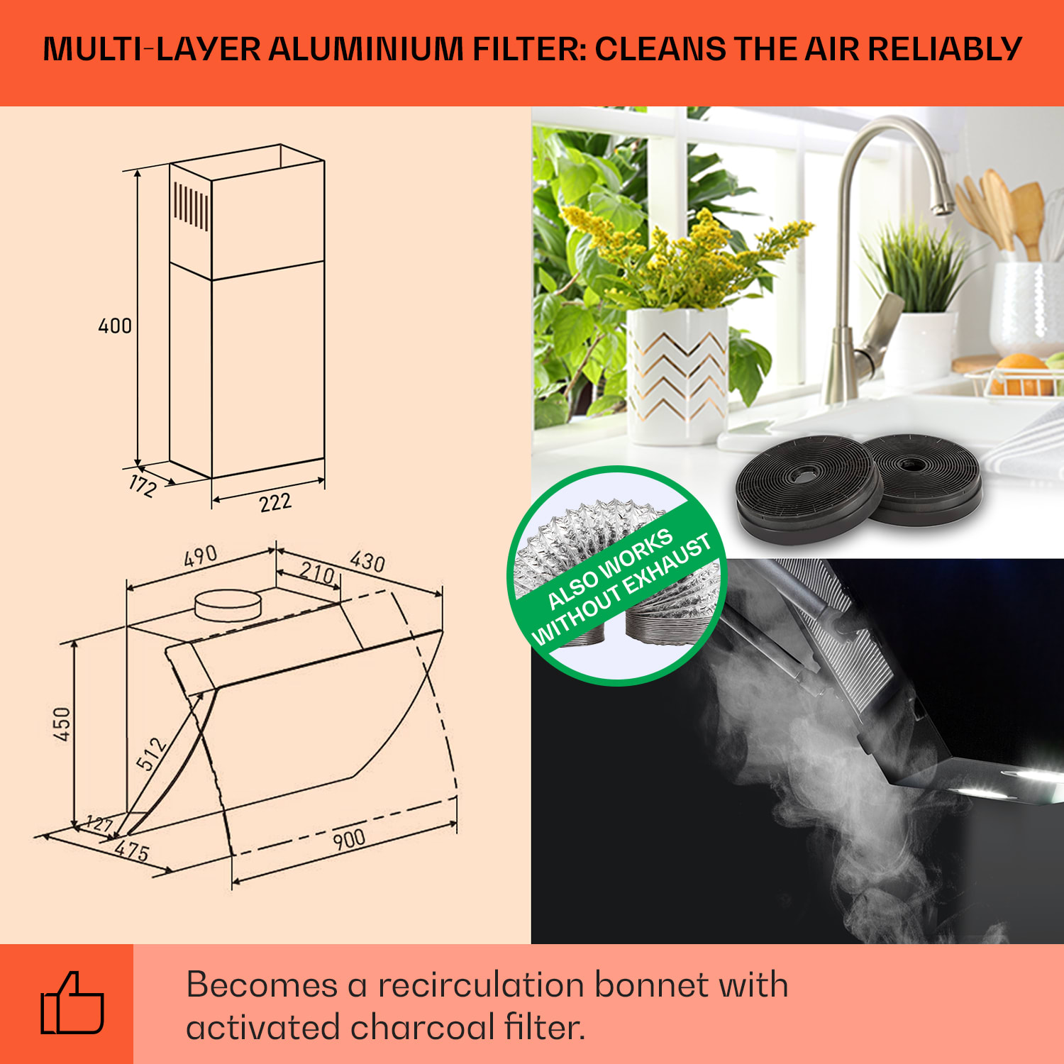 Klarstein Clara 90, digestor, 509 m³/h, dotykový displej, ambientné podsvietenie – Obrázok 5