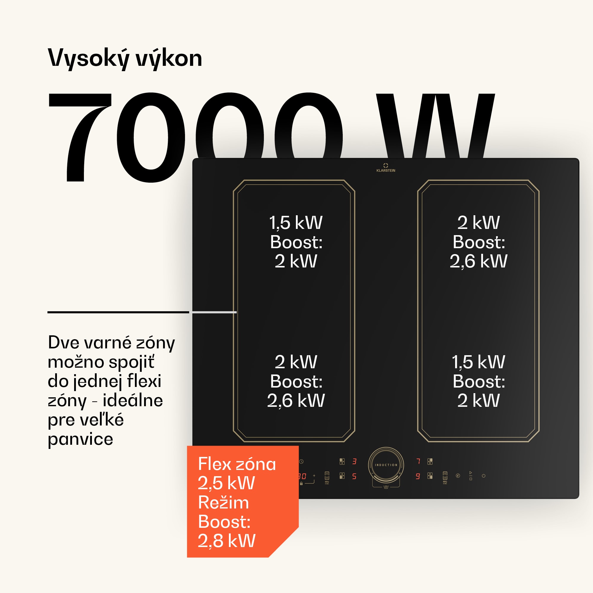 Klarstein Victoria 4 Flex, vstavaná indukčná varná doska, 7000 W, 2 x Flexzone, časovač – Obrázok 3