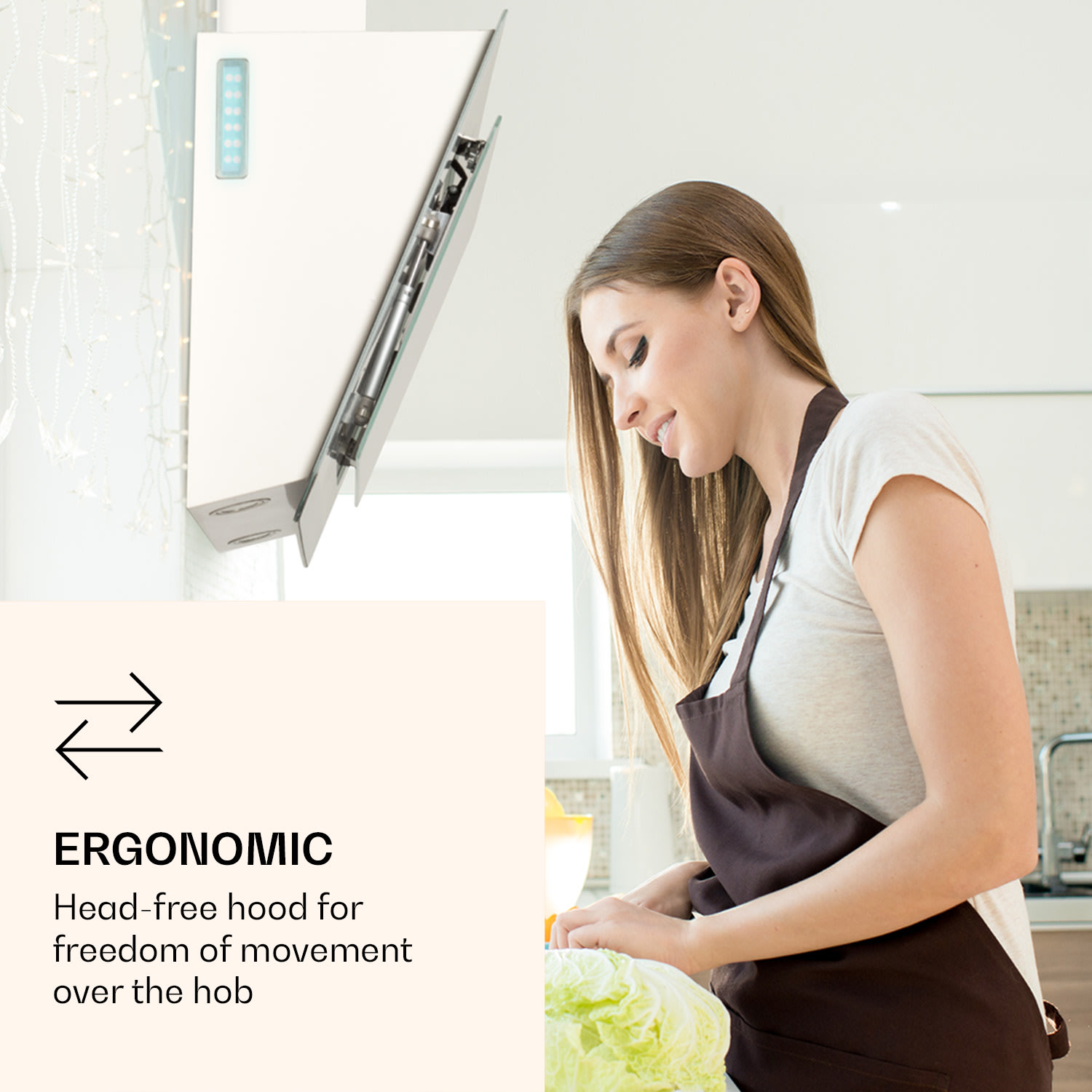 Klarstein Aurora 60 Smart, digestor, 60 cm, komínový, 550 m³/h, LED podsvietenie, A++, biely – Obrázok 2