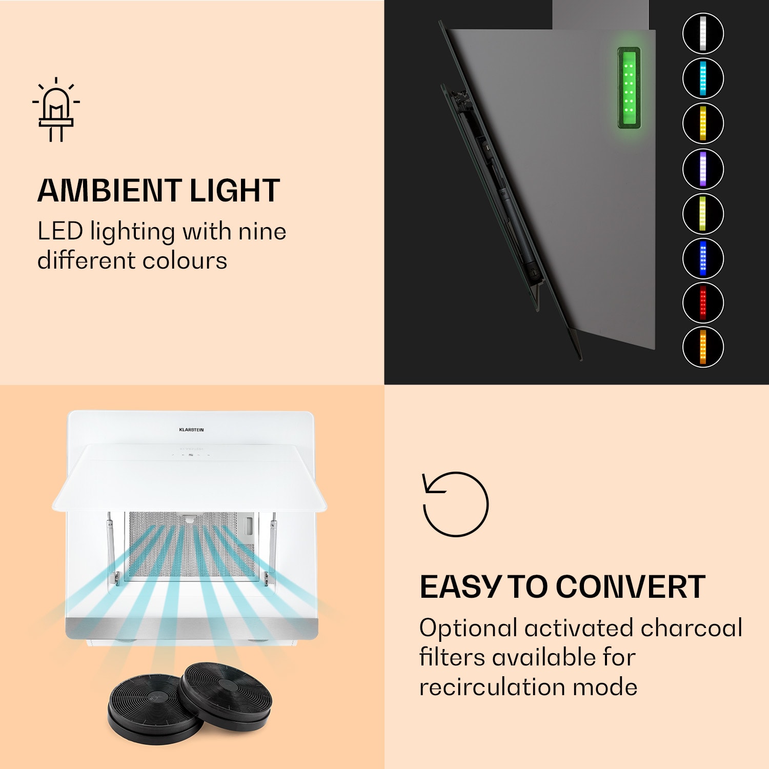 Klarstein Aurora 60 Smart, digestor, 60 cm, komínový, 550 m³/h, LED podsvietenie, A++, biely – Obrázok 5