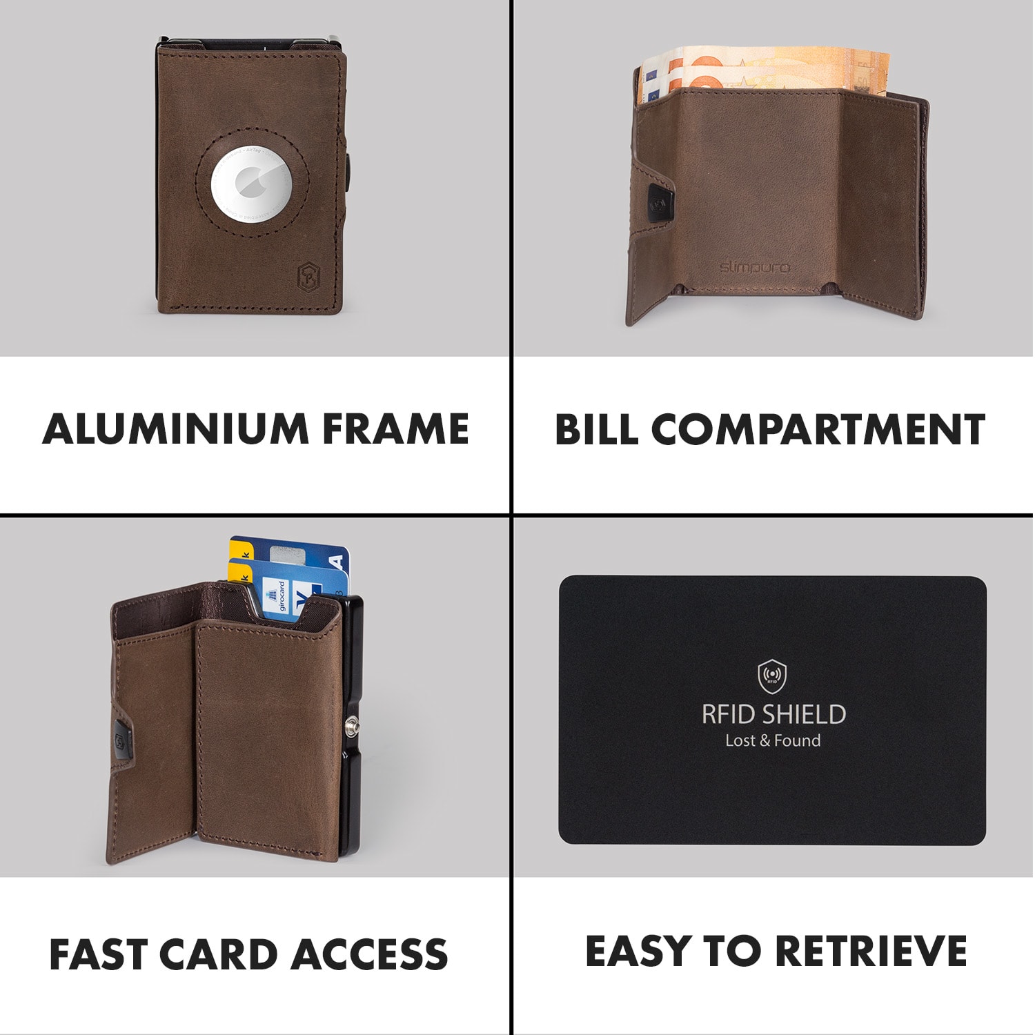 Slimpuro ZNAP Airtag Wallet, 12 kariet, priehradka na mince, 8,9 x 1,8 x 6,3 cm (Š x V x H), ochrana RFID – Obrázok 3