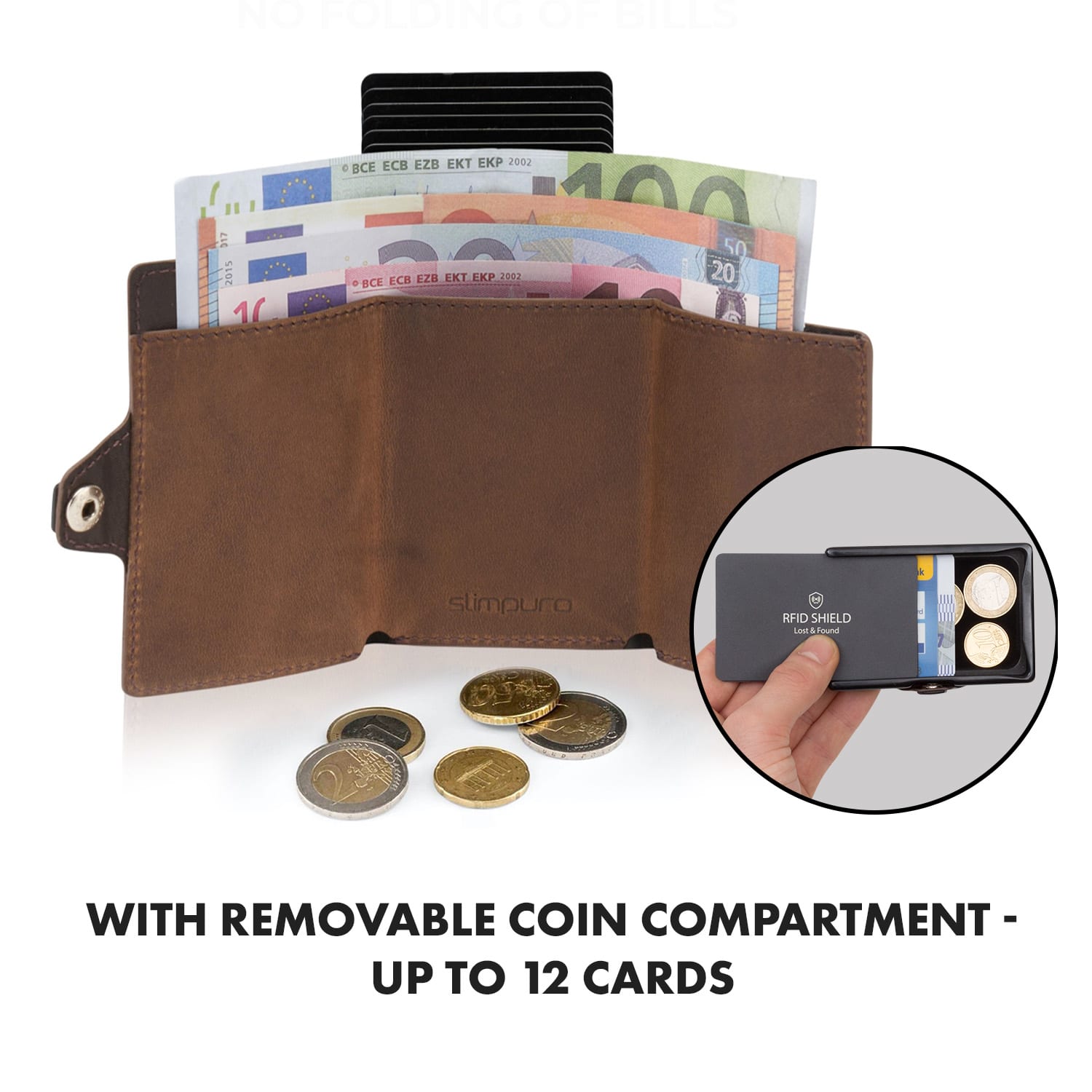 Slimpuro ZNAP Airtag Wallet, 12 kariet, priehradka na mince, 8,9 x 1,8 x 6,3 cm (Š x V x H), ochrana RFID – Obrázok 4