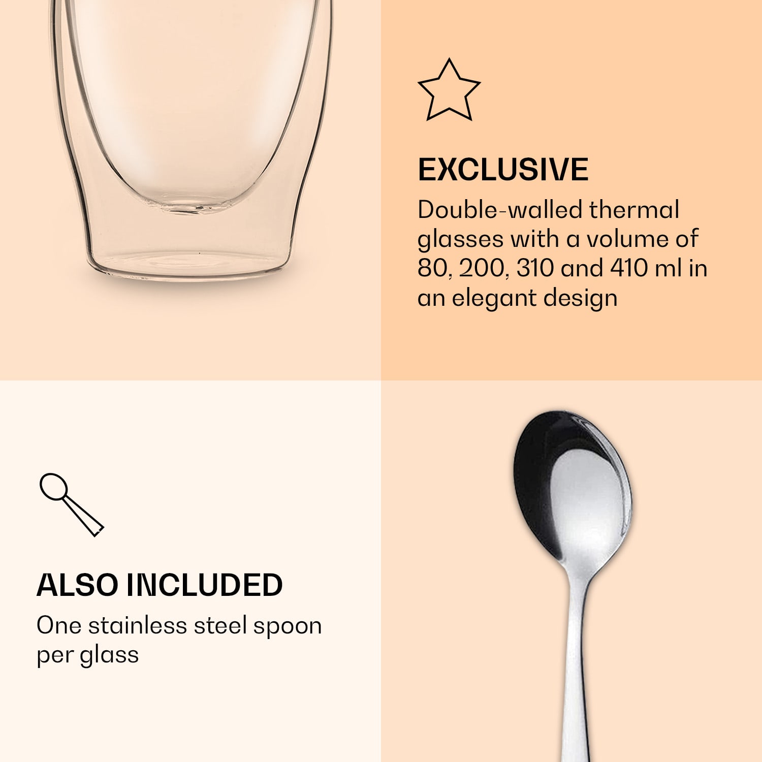 Feelino DUOS, dvojstenný pohár, 80, 200, 310, 400 ml, vrátane lyžičky – Obrázok 5