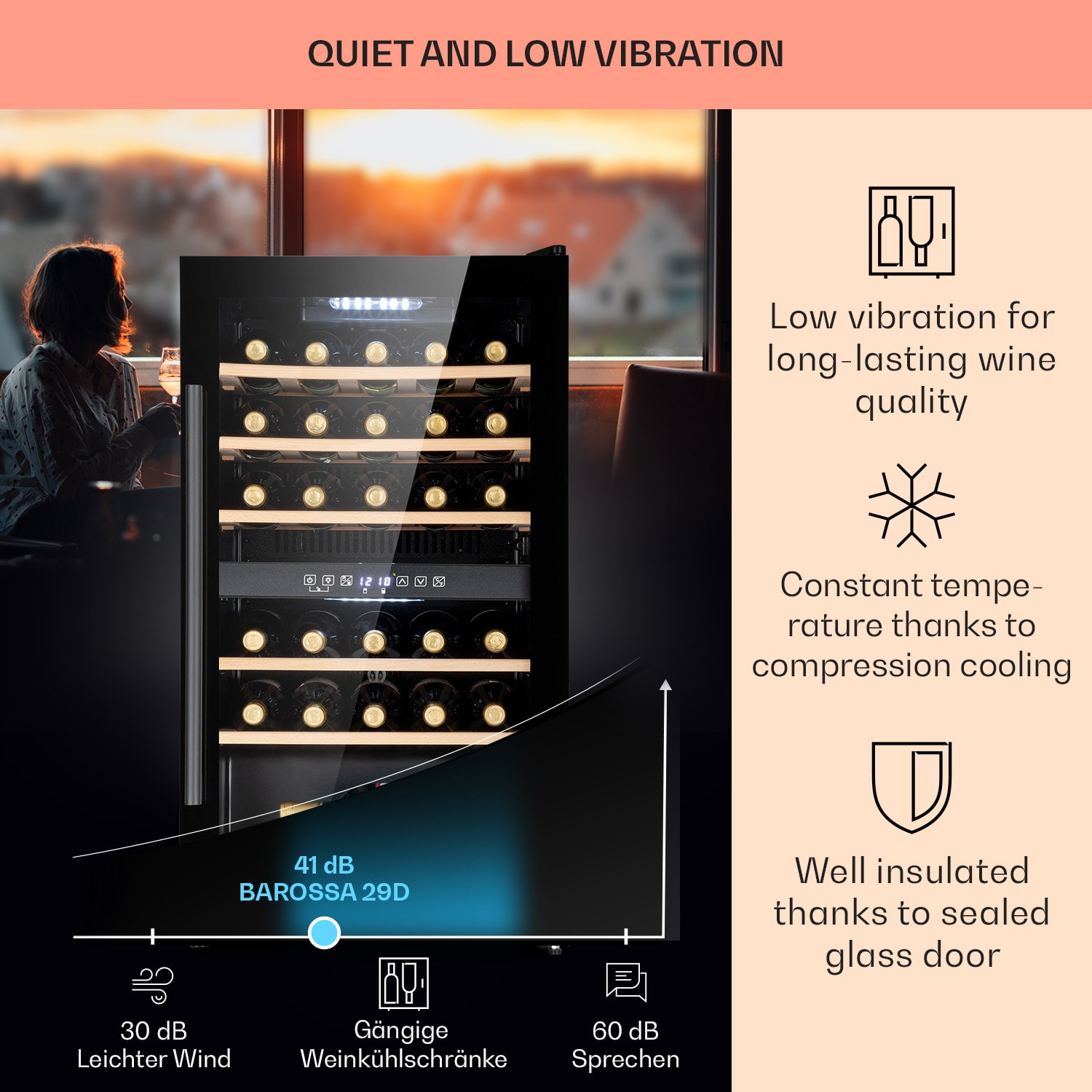 Klarstein Barossa 29 Duo, vinotéka, 80 l, 29 fliaš, 2 zóny, ovládanie tlačidlom – Obrázok 4