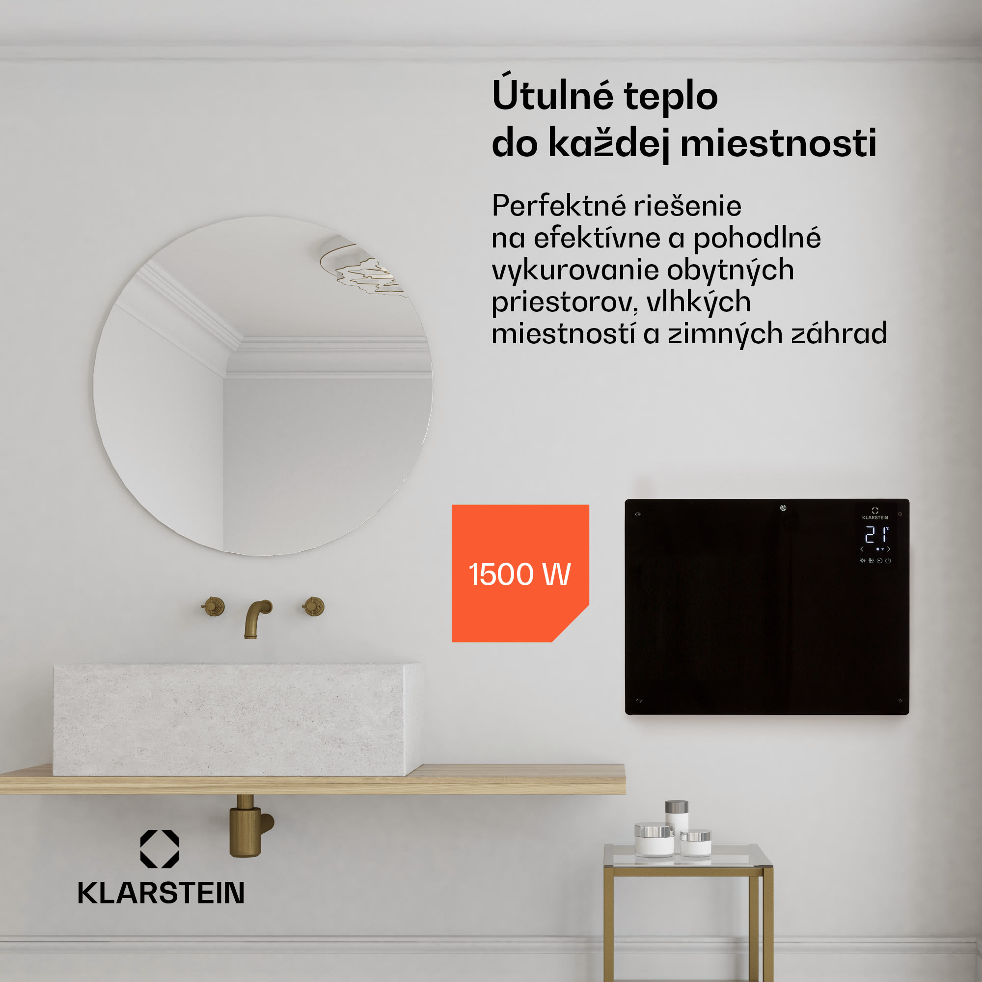 Klarstein Bansin Crystal Smart, konvektor, 1500 W, 5 - 50 °C, ovládanie cez aplikáciu – Obrázok 2