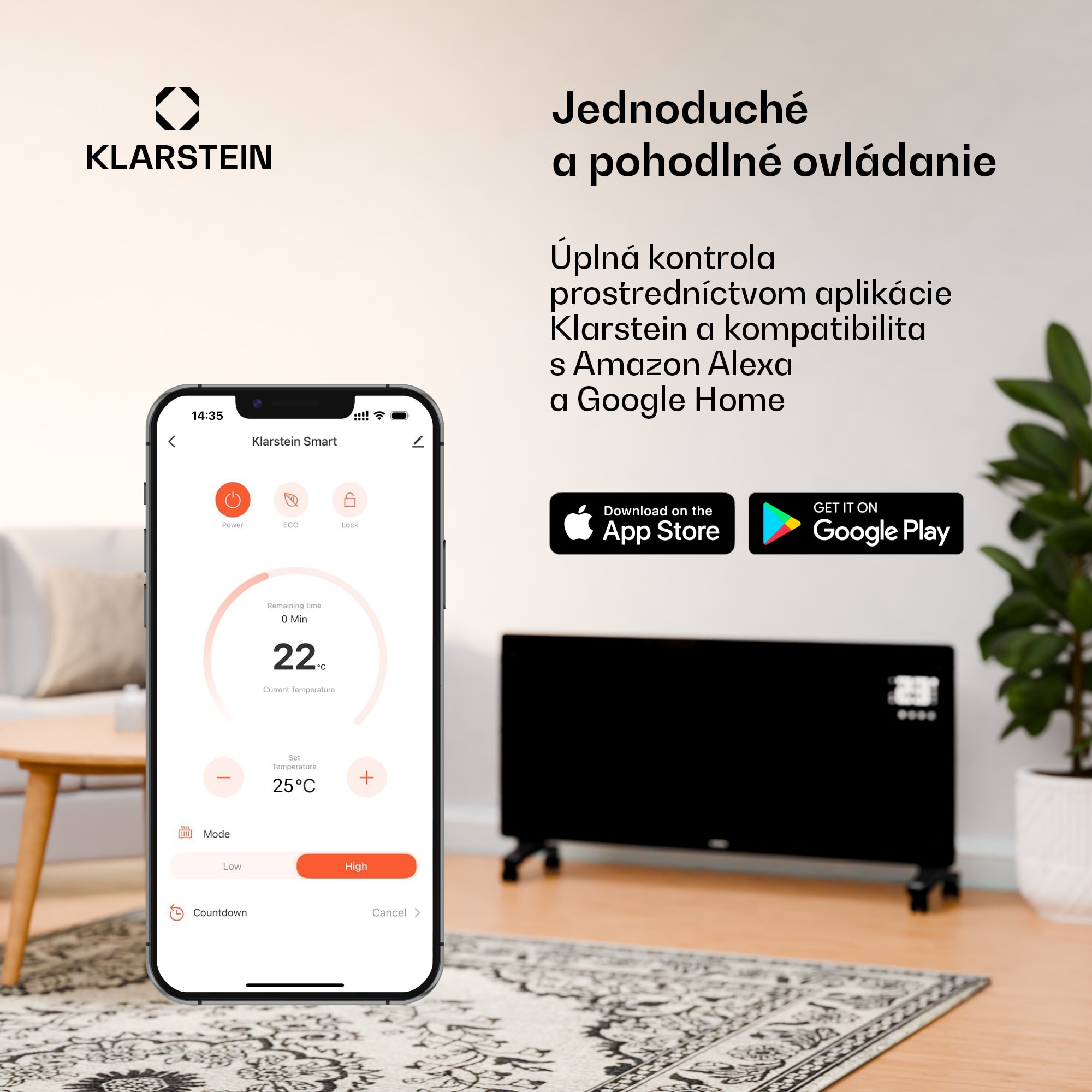 Klarstein Bansin Crystal Smart, konvektor, 2500 W, 5 - 50 °C, ovládanie cez aplikáciu – Obrázok 5