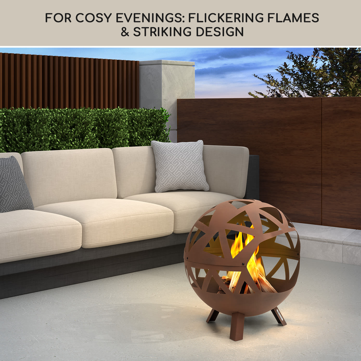 Blumfeldt Colima, ohnisko, Ø 66 cm, guľovitý tvar, rošt na drevené uhlie, popolník – Obrázok 5