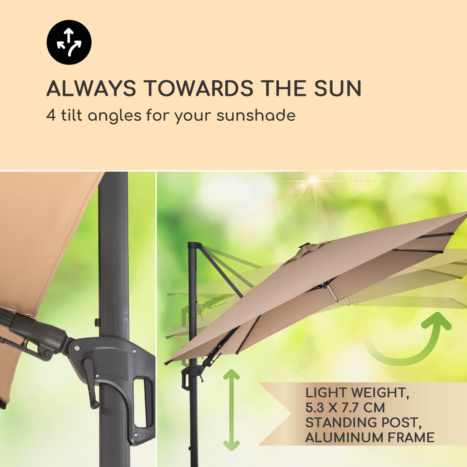 Blumfeldt Arles, slnečník, 300 x 300 cm, polyester, UV 50+, vodoodpudivý, LED svetlo – Obrázok 5