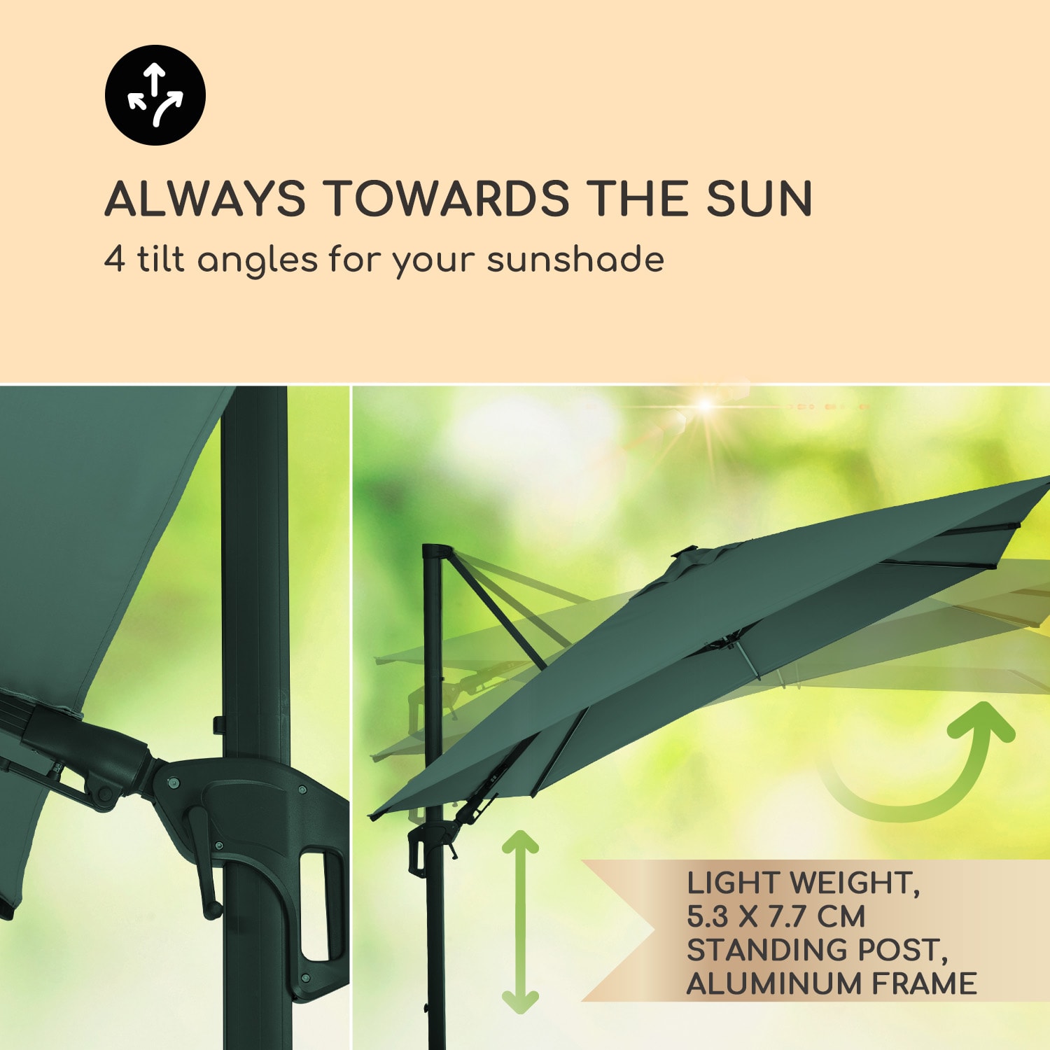 Blumfeldt Arles, slnečník, 300 x 300 cm, polyester, UV 50+, vodoodpudivý, LED svetlo – Obrázok 5