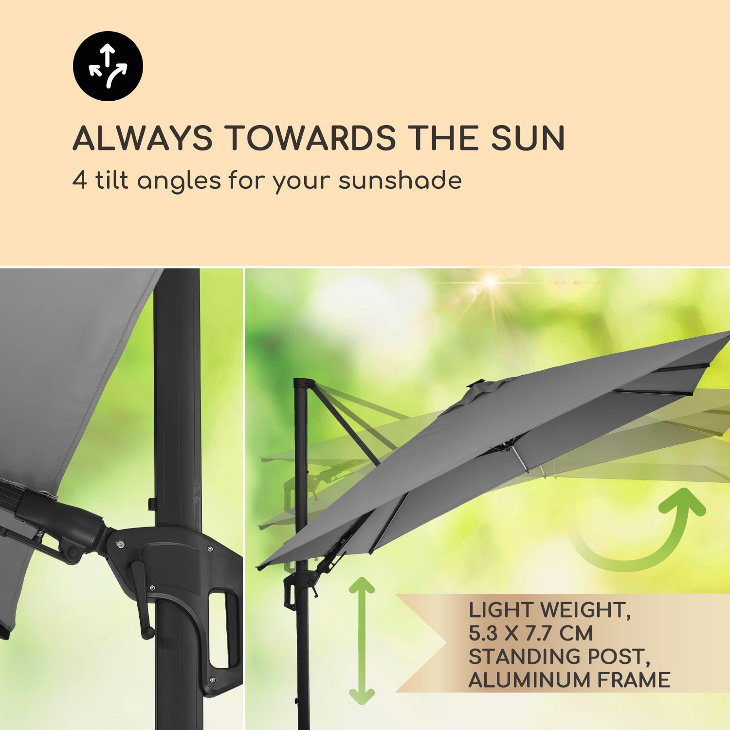 Blumfeldt Arles, slnečník, 300 x 300 cm, polyester, UV 50+, vodoodpudivý, LED svetlo – Obrázok 5