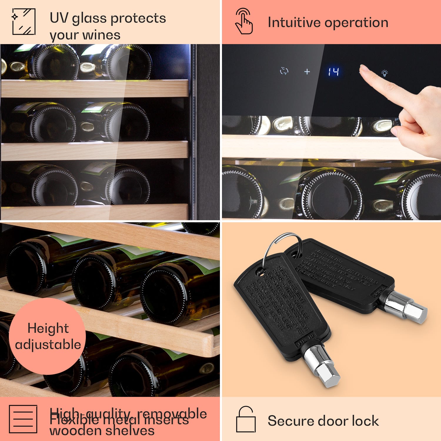 Klarstein Barossa 38 Uno, vinotéka, 94 l, 38 fliaš, 1 zóna, dotykový displej – Obrázok 5