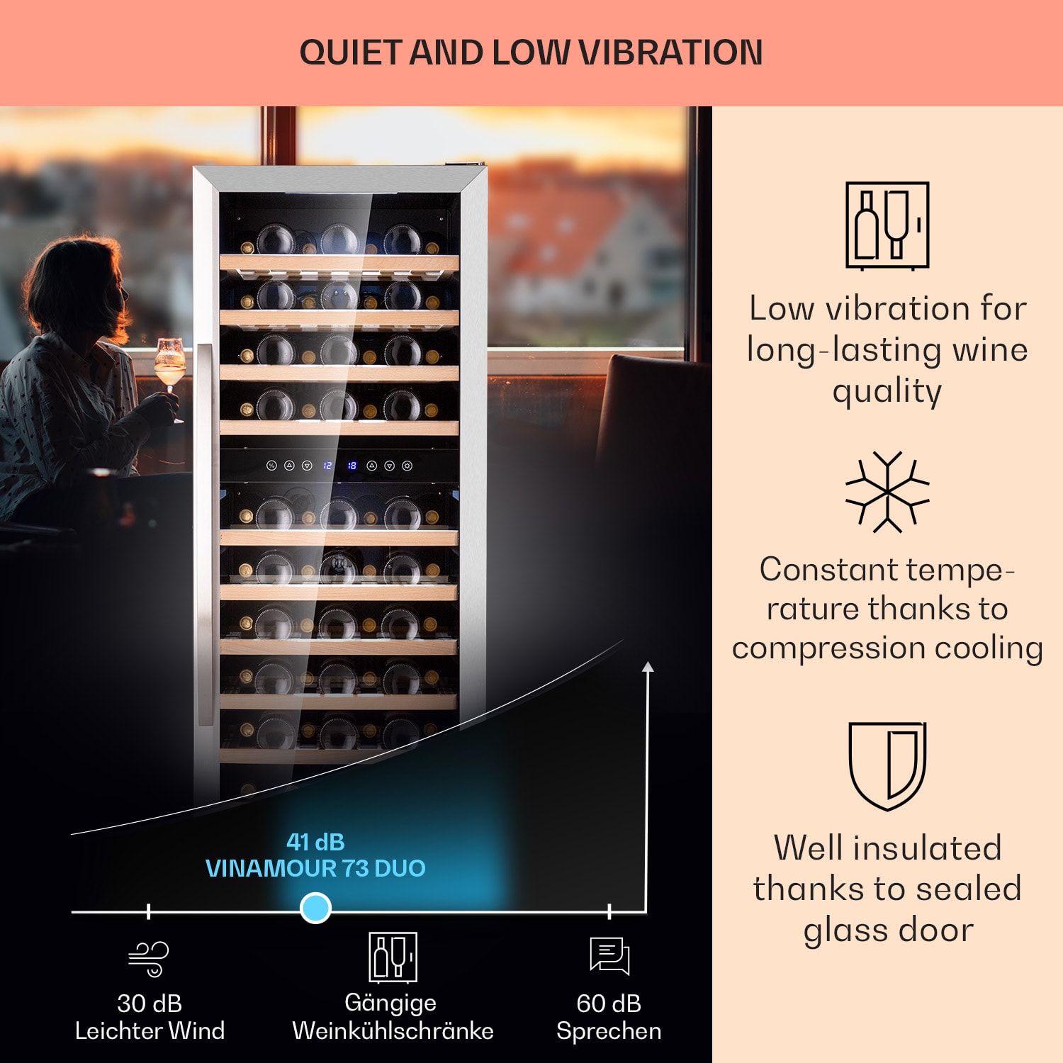 Klarstein Vinamour 73 Duo, vinotéka, 192 l, 73 fliaš, 5-18°C, 2 zóny, dotykové ovládanie – Obrázok 4