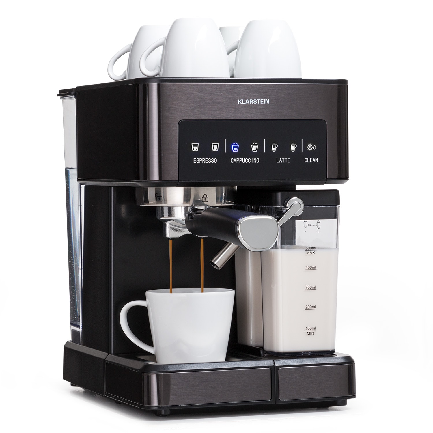 Klarstein Arabica Comfort kávovar s portafiltrom, 1350 W, 20 bar, 1,8 l, dotykový ovládací panel