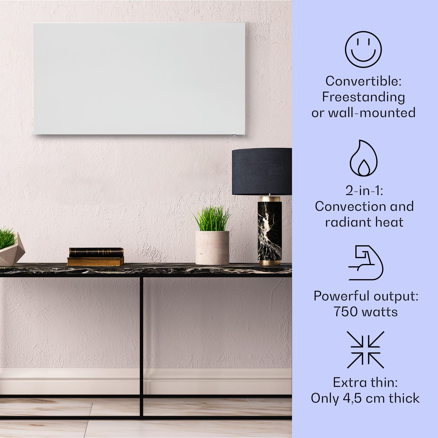 Klarstein Taal Smart, hybridný infračervený ohrievač, 105 x 56 cm, 750 W, týždenný časovač, IP24 – Obrázok 2