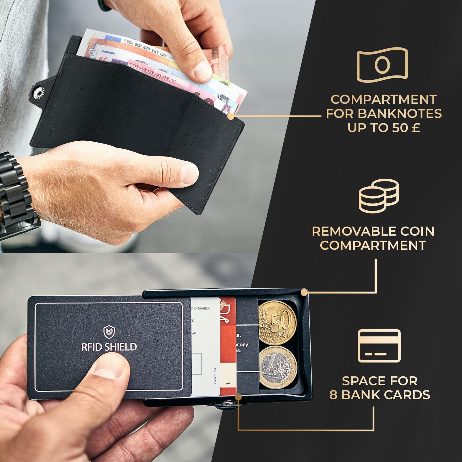 Slimpuro ZNAP Airtag Wallet, 8 kariet, priehradka na mince, 8,9 x 1,5 x 6,3 cm (Š x V x H), ochrana RFID – Obrázok 2