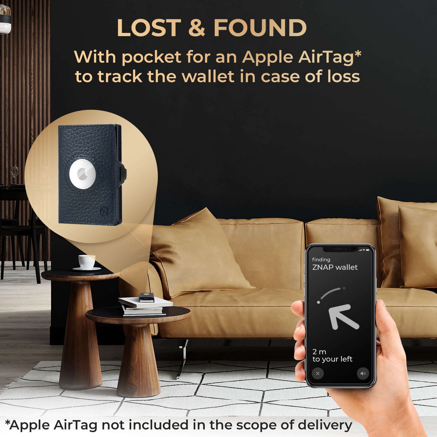 Slimpuro ZNAP Airtag Wallet, 8 kariet, priehradka na mince, 8,9 x 1,5 x 6,3 cm (Š x V x H), ochrana RFID – Obrázok 3
