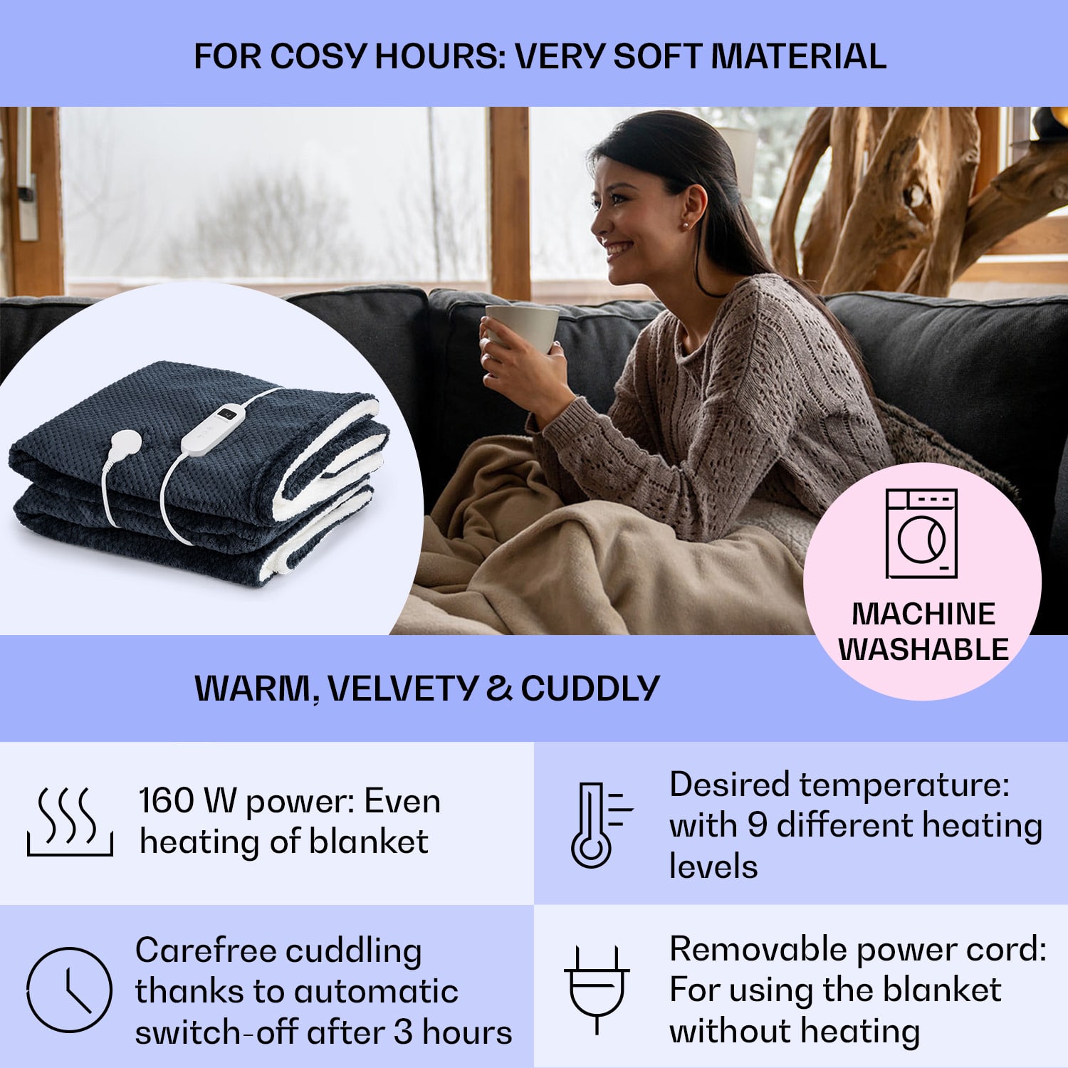 Klarstein DR Watson Deluxe XXL, elektrická deka, 160 W, 9 úrovní ohrevu, 200 x 180 cm – Obrázok 3