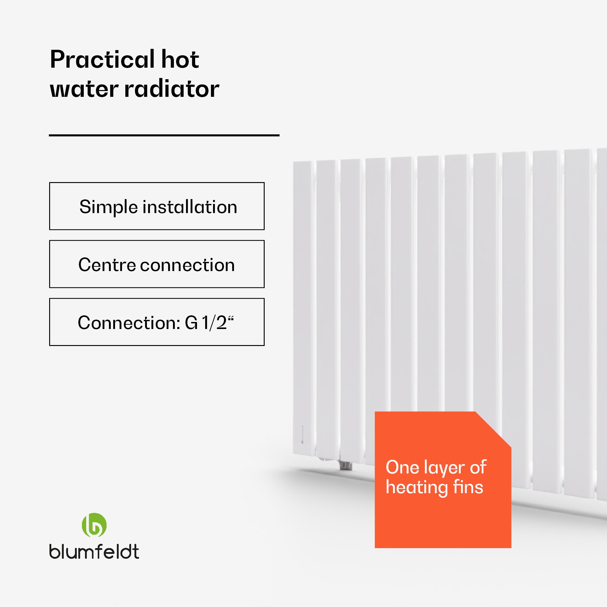 Blumfeldt Ontario, radiátor, 100 x 60, 1/2" bočné a stredové pripojenie, inštalácia na stenu, 681 W – Obrázok 3