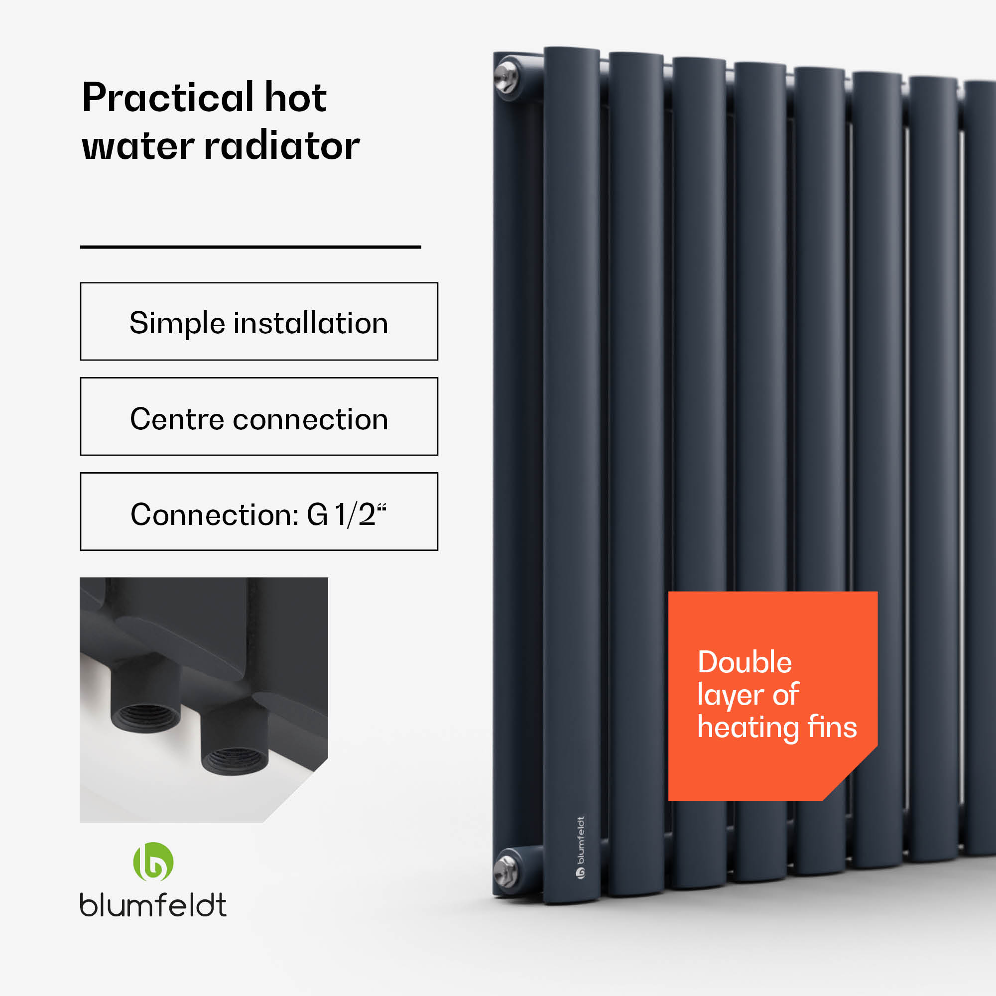 Blumfeldt Tallheo, 100 x 60, radiátor, rúrkový radiátor, 1445 W, teplá voda, 1/2 – Obrázok 3