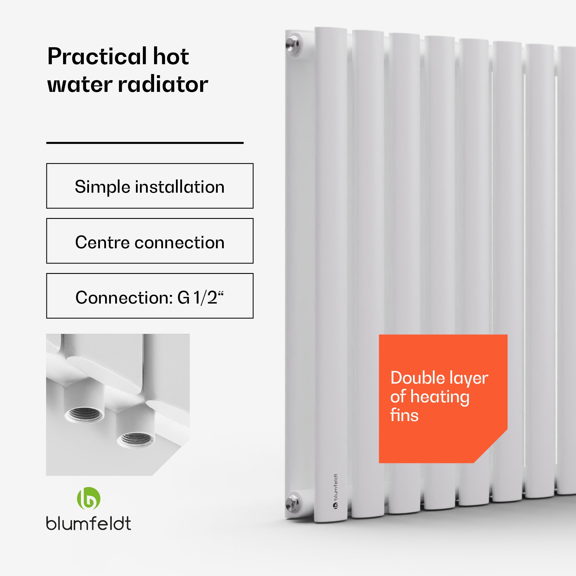 Blumfeldt Tallheo, 100 x 60, radiátor, rúrkový radiátor, 1445 W, teplá voda, 1/2 – Obrázok 3