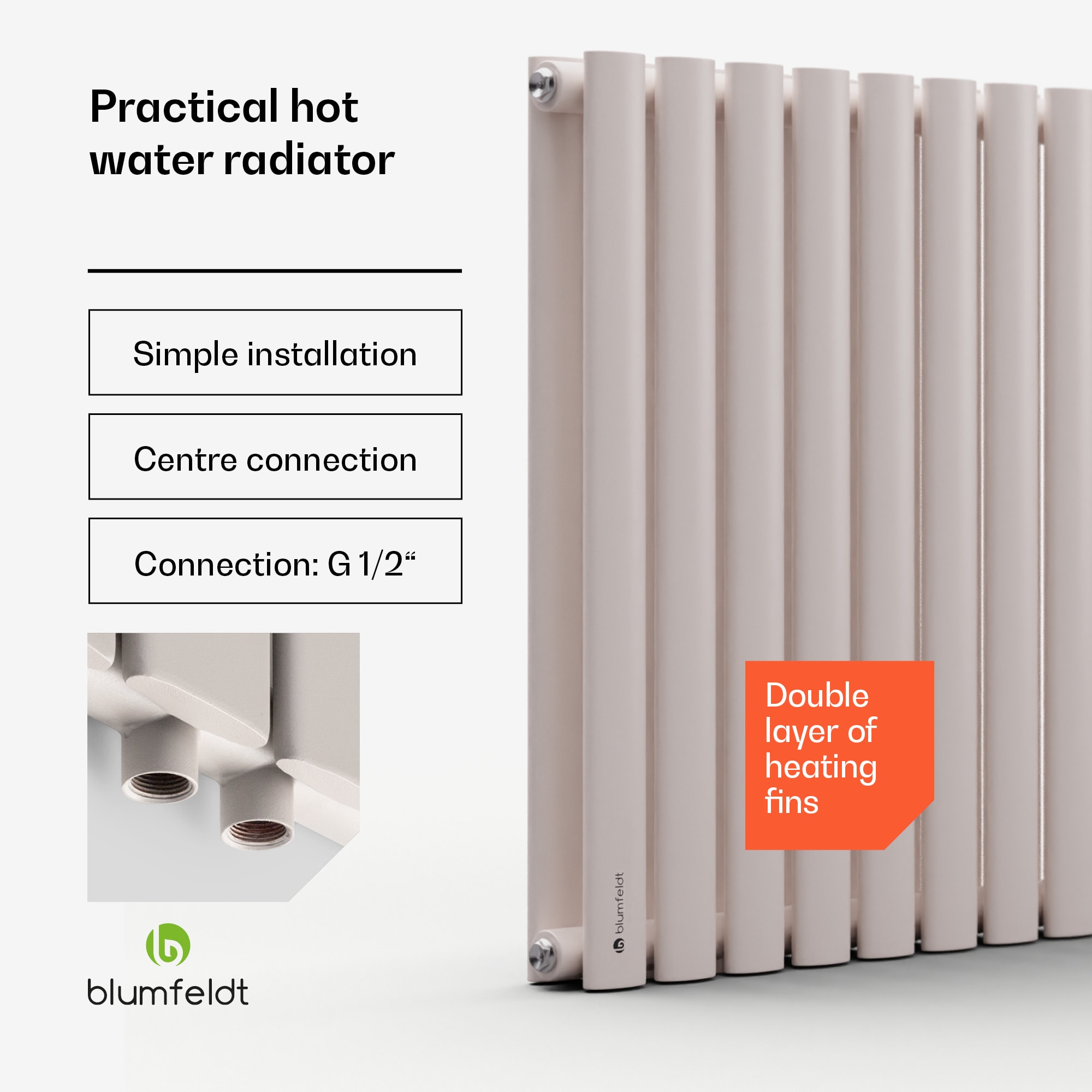 Blumfeldt Tallheo, 100 x 60, radiátor, rúrkový radiátor, 1445 W, teplá voda, 1/2 – Obrázok 3