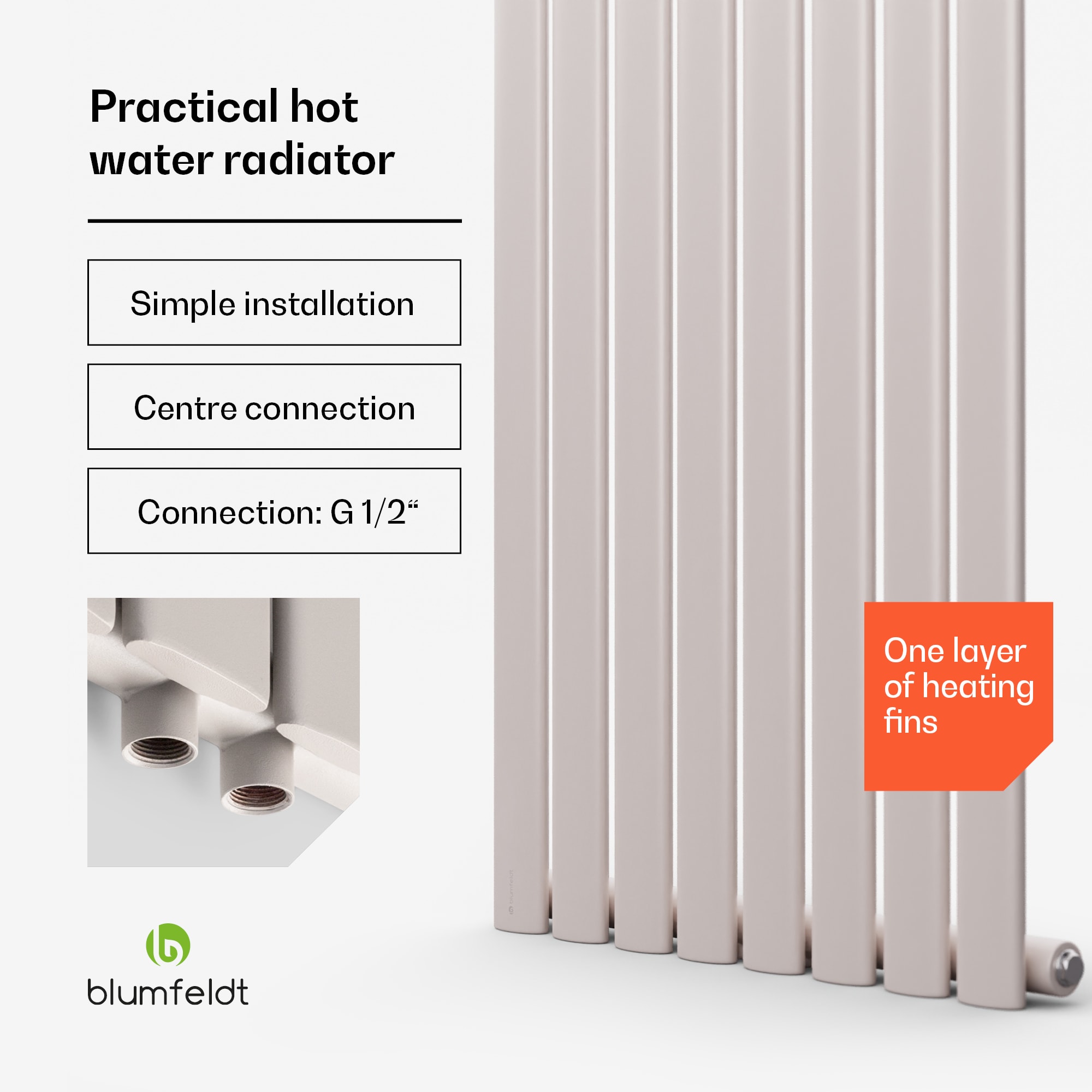 Blumfeldt Tallheo, 47 x 160, radiátor, rúrkový radiátor, 728 W, teplá voda, 1/2 – Obrázok 3