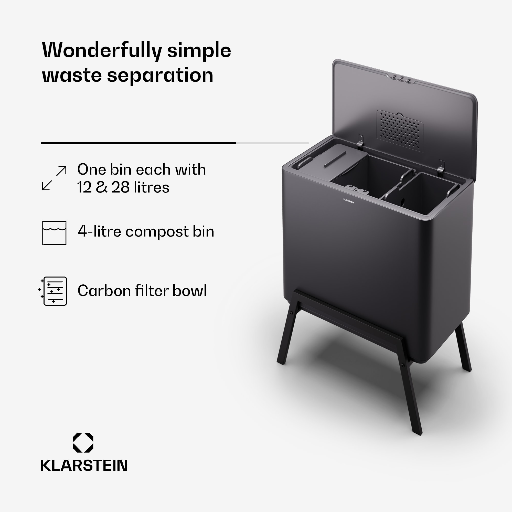 Klarstein Yuma, odpadkový kôš, 40 l, vrátane kompostéra, s nožičkami, pachový filter – Obrázok 3