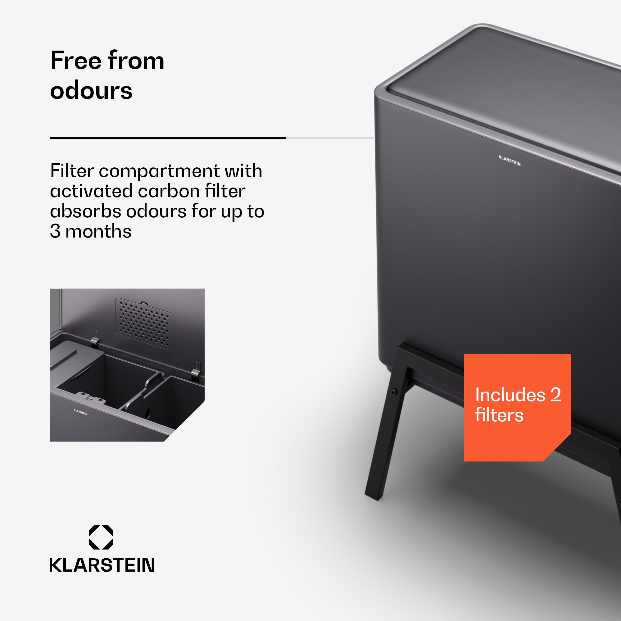 Klarstein Yuma, odpadkový kôš, 40 l, vrátane kompostéra, s nožičkami, pachový filter – Obrázok 5