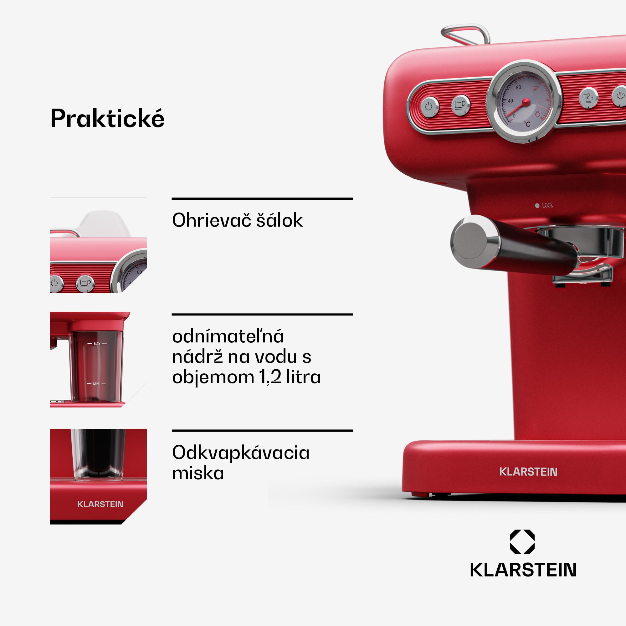 Klarstein Espressionata Evo, pákový kávovar, 950 W, 19 bar, 1,2 l – Obrázok 5
