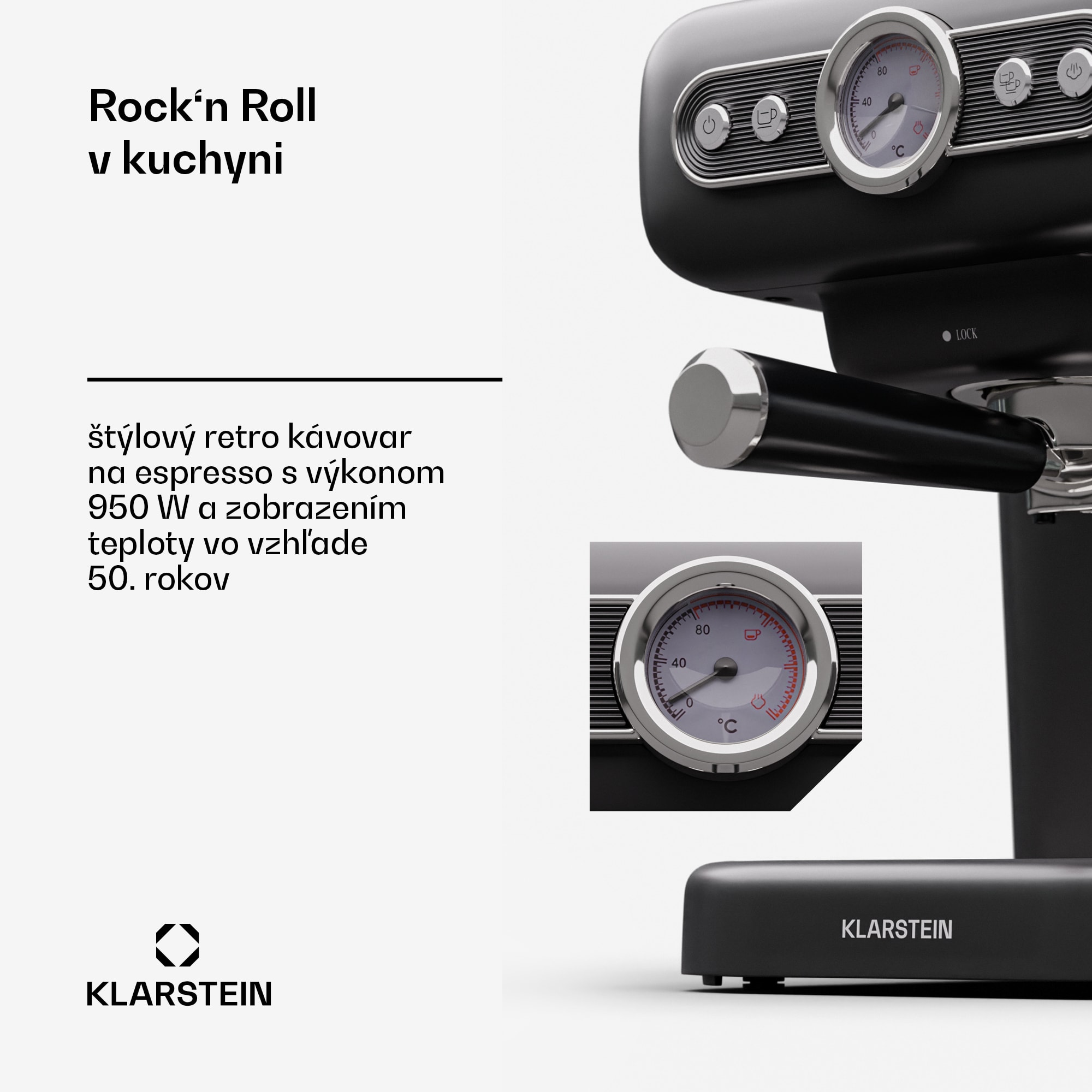 Klarstein Espressionata Evo, pákový kávovar, 950 W, 19 bar, 1,2 l, 2 šálky – Obrázok 3