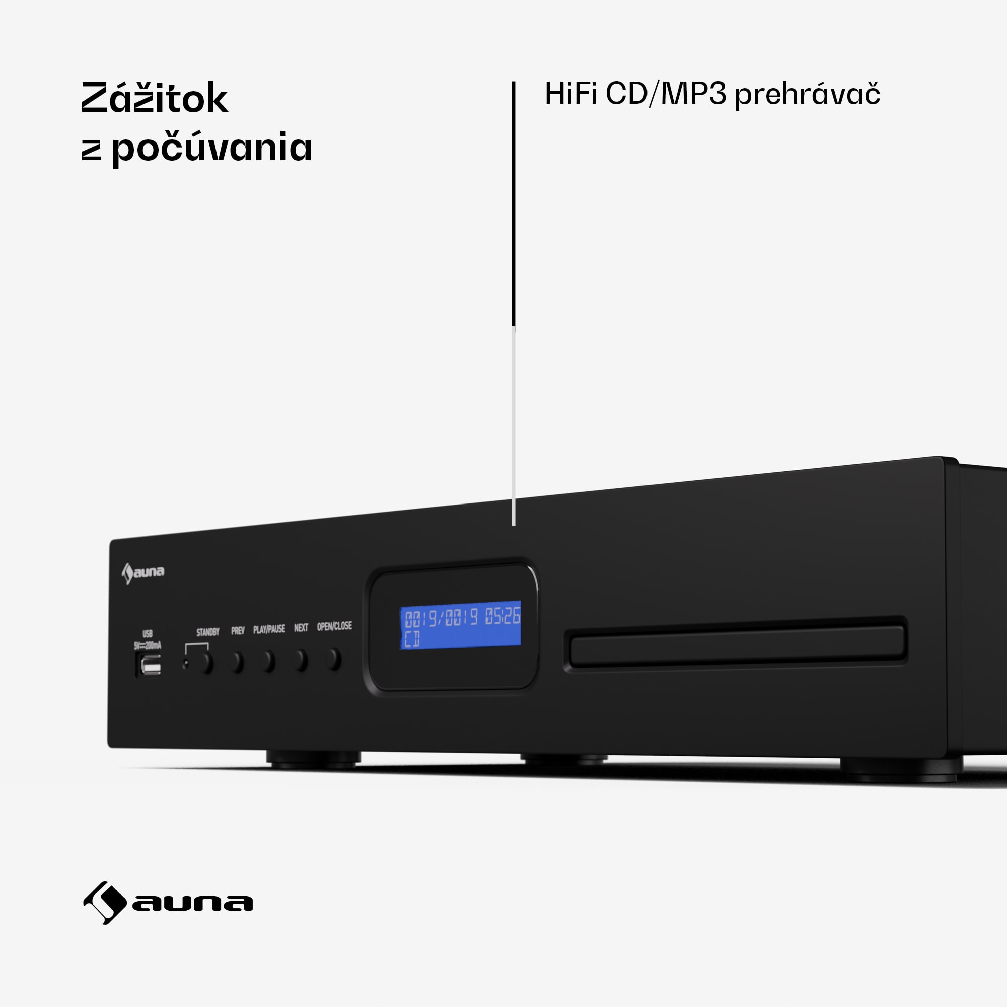 Auna Art22 CD/MP3 prehrávač, HiFi prehrávač, CD, CD-R/RW, CD-MP3, Displej, Diaľkové ovládanie – Obrázok 2