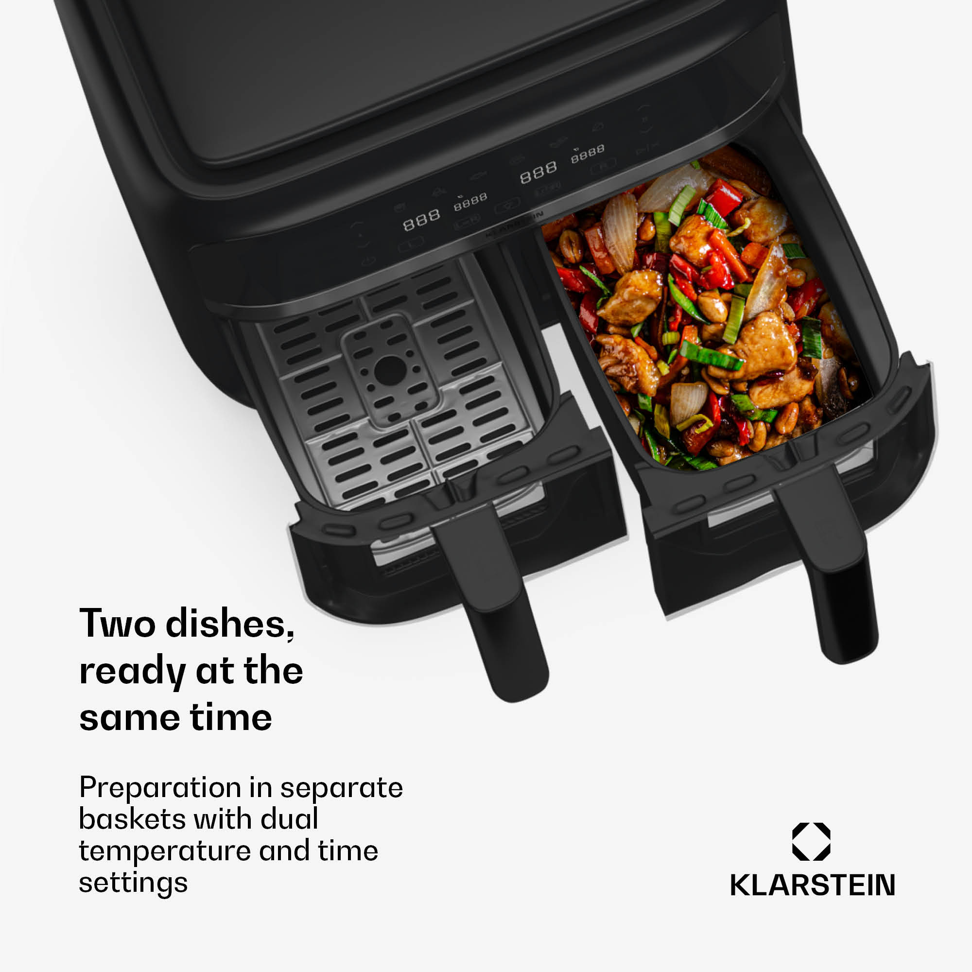 Klarstein VitaFry Duo Skylight, teplovzdušná fritéza, 2850 W, 7,6 l, 2 varné zóny, 6 programov – Obrázok 4