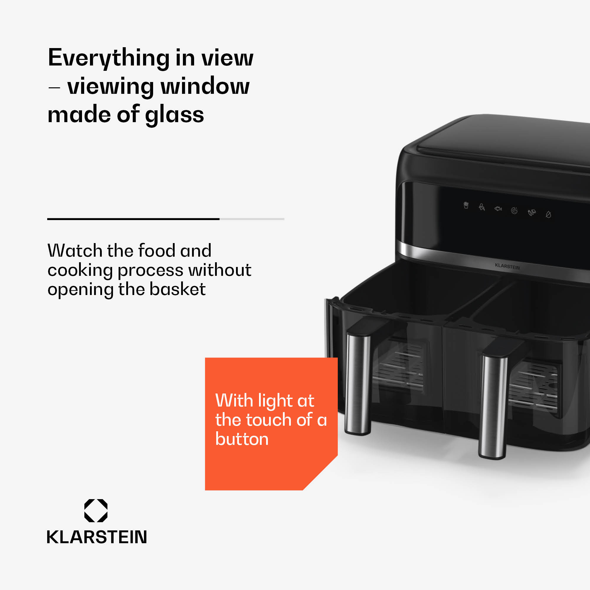 Klarstein VitaFry Duo Skylight, teplovzdušná fritéza, 2850 W, 7,6 l, 2 varné zóny, 6 programov – Obrázok 5