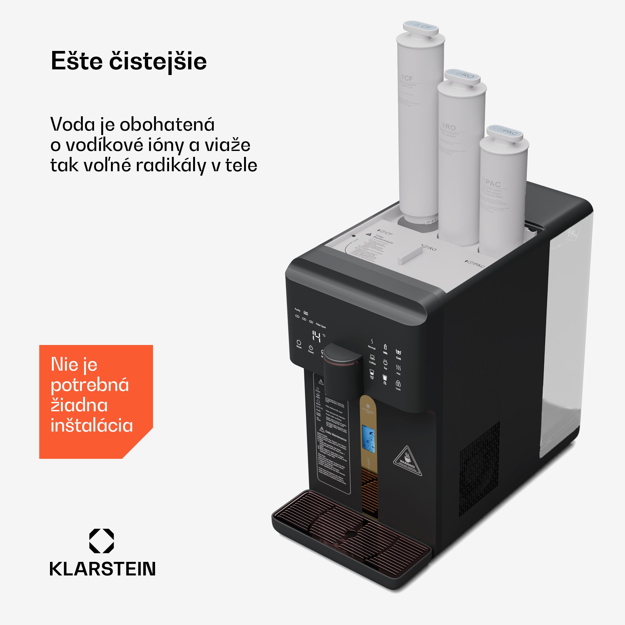 Klarstein AquaFina 6L, čistička vody, 5-stupňová filtrácia, objem 6 l, HD dotykový displej, 6 teplôt vody, čierna – Obrázok 3