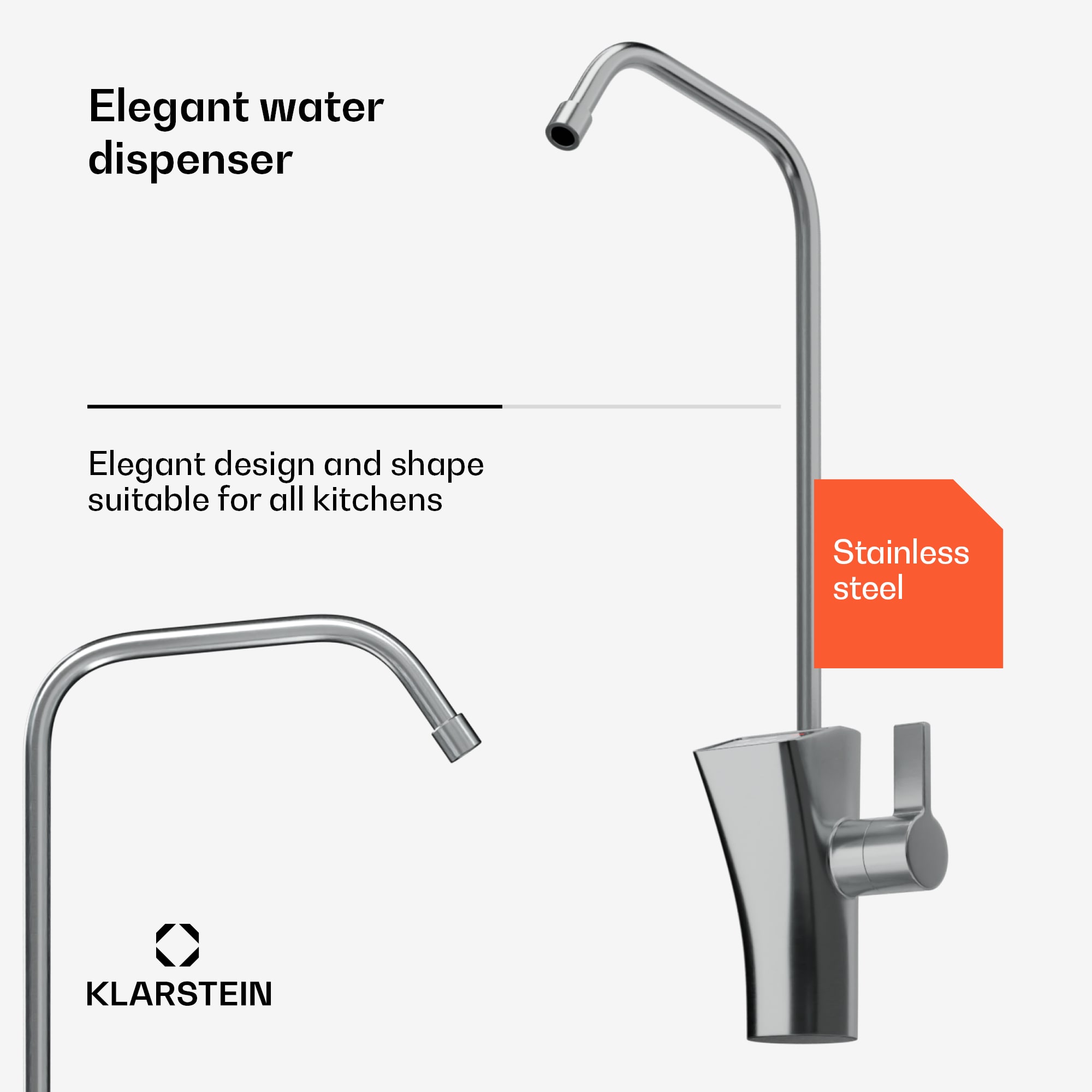 Klarstein PureFina vodovodný kohútik / náhradný / príslušenstvo, chrómovaný, s jedným otvorom – Obrázok 3