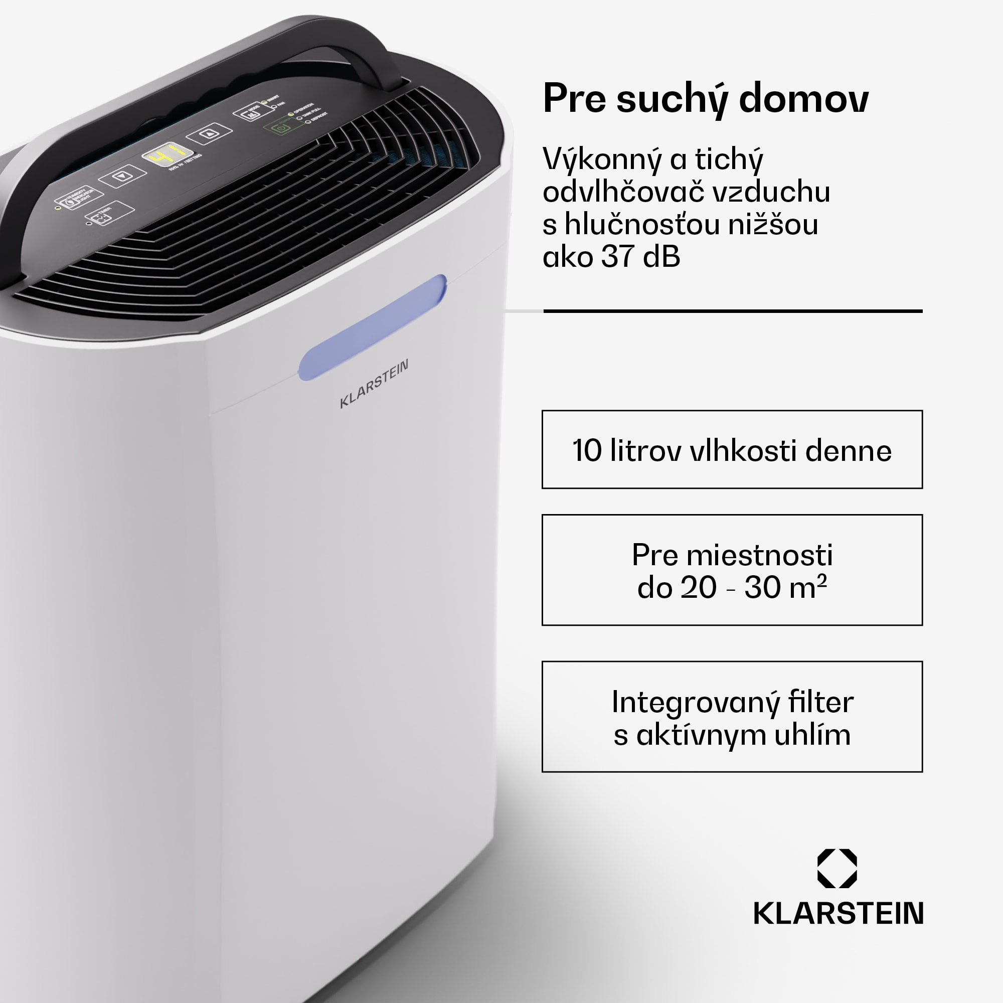 Klarstein AeroDry 10 Odvlhčovač 165W 10l/d 135m³/h 20-30 m² DrySelect 37dB – Obrázok 2